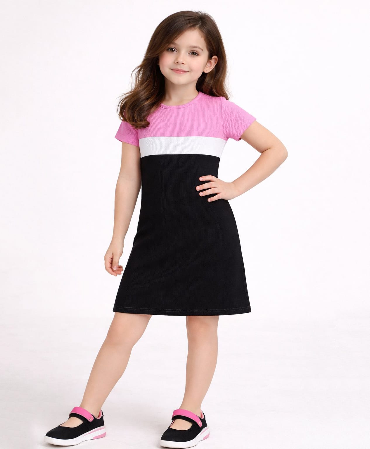 Little Marine Cotton Blend Half Sleeves Ribbed Cut & Sew Dress - Multi Colour-picture-11