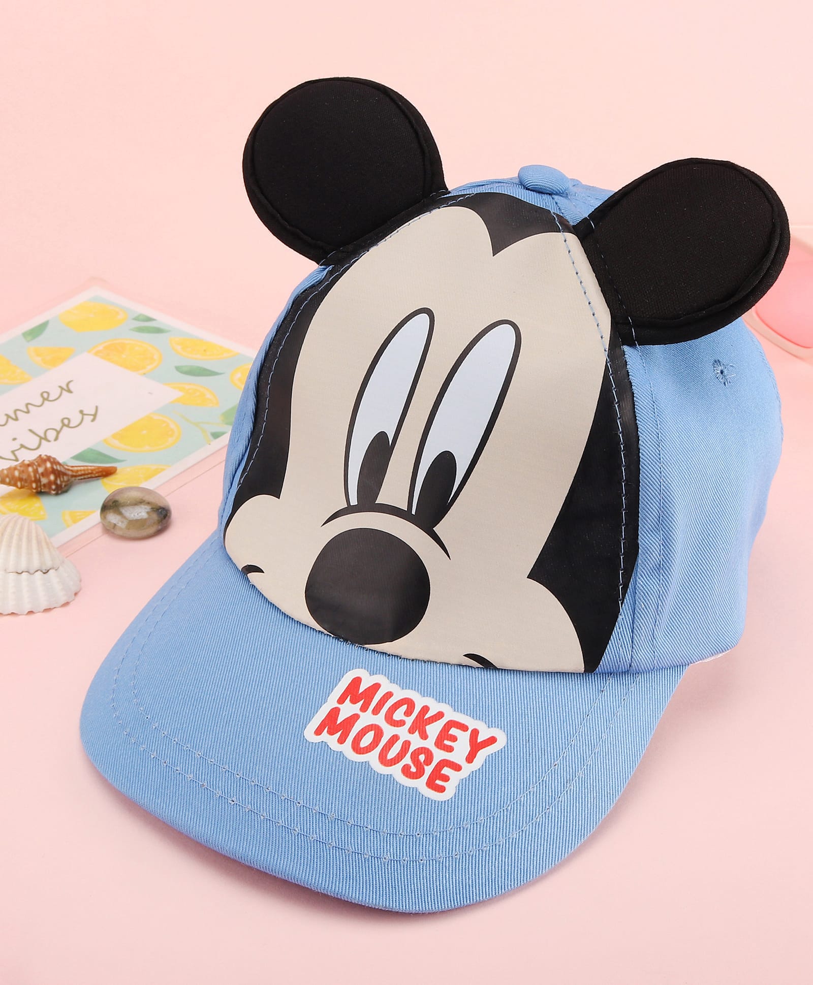 Babyhug Disney Cotton Woven Summer Cap with Mickey Mouse Family Graphics & 3D Ear Blue - Diameter 17 cm-picture-22