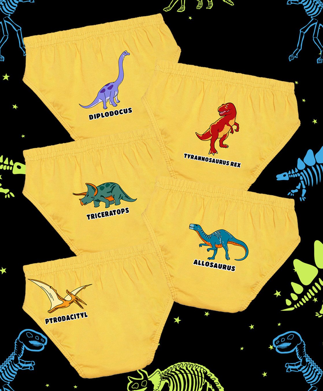 NUSYL Cotton Pack Of 5 Dinosaur Reptiles Printed Briefs - Yellow-picture-19