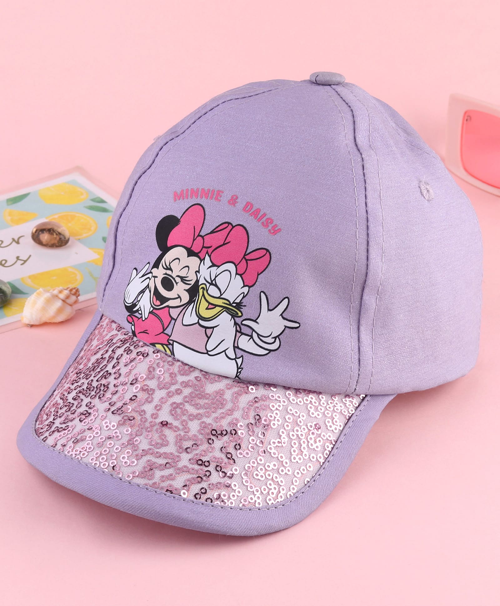 Babyhug Disney Cotton Woven Summer Cap with Minnie Mouse and Daisy Graphics Lilac - Diameter 14 cm-picture-10