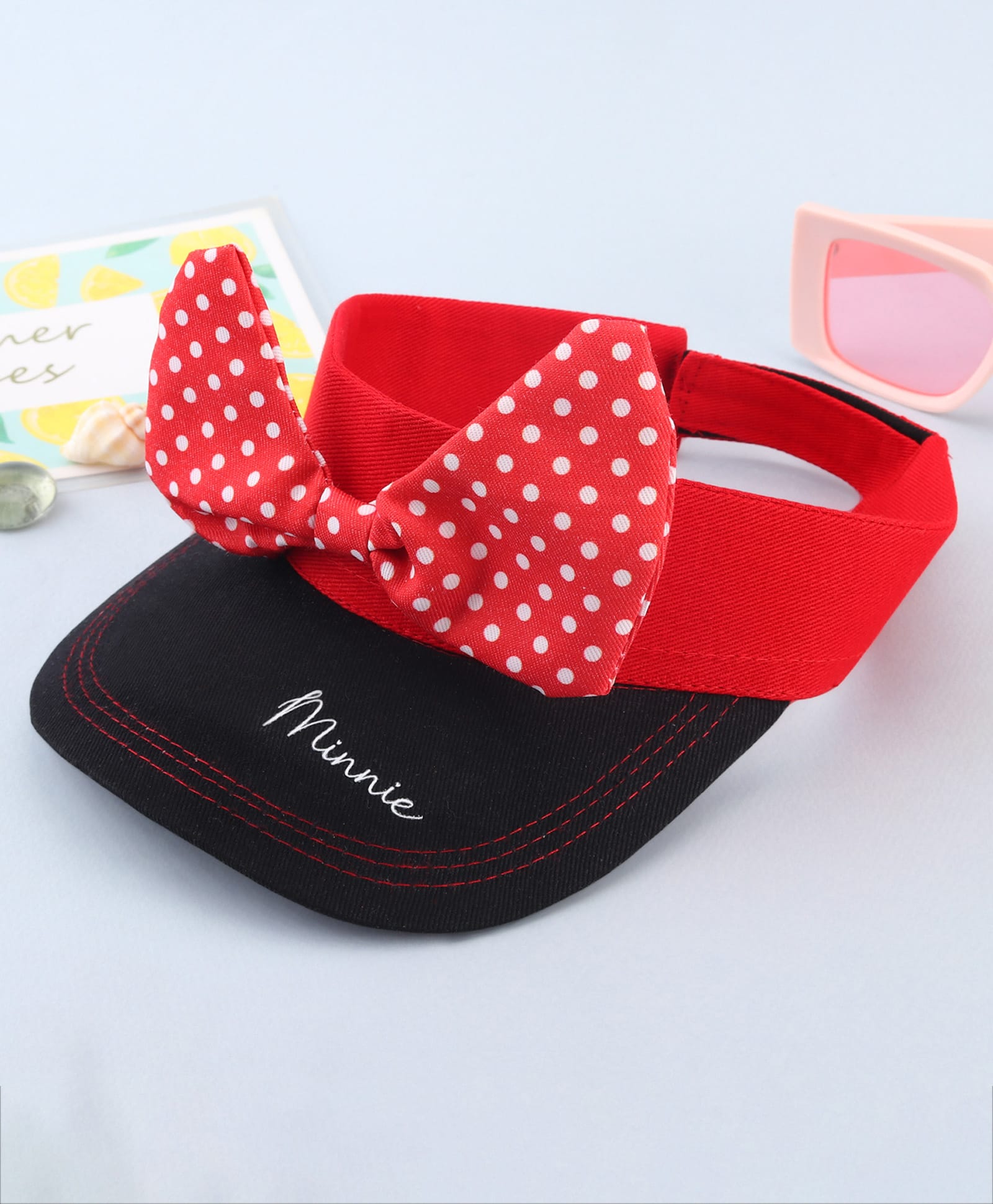 Babyhug Disney Cotton Woven Summer Cap With Minnie Mouse Graphics Black & Red - Diameter 17 cm-image-18