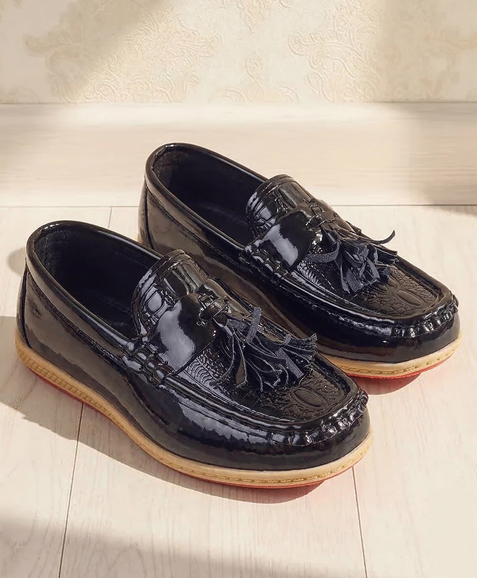 Pine Kids Textured Slip On Loafers - Black-image-34