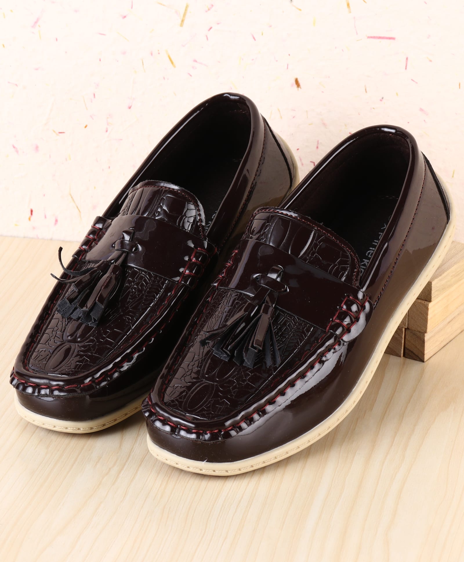 Pine Kids Textured Slip On Loafers - Dark Brown-image-35