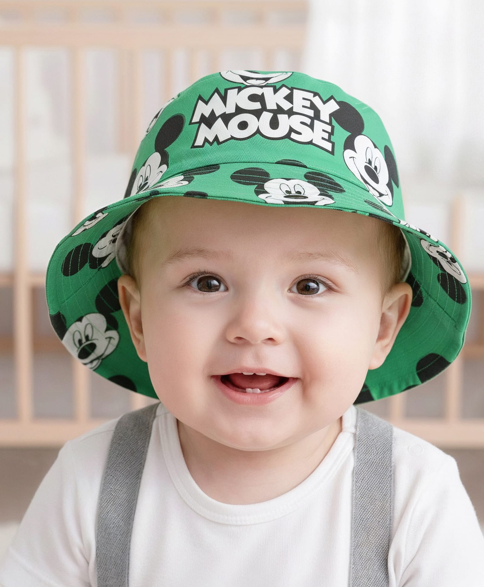 Babyhug Disney Cotton Woven Summer Cap With Mickey Mouse Print Green - Diameter 28 cm-picture-28