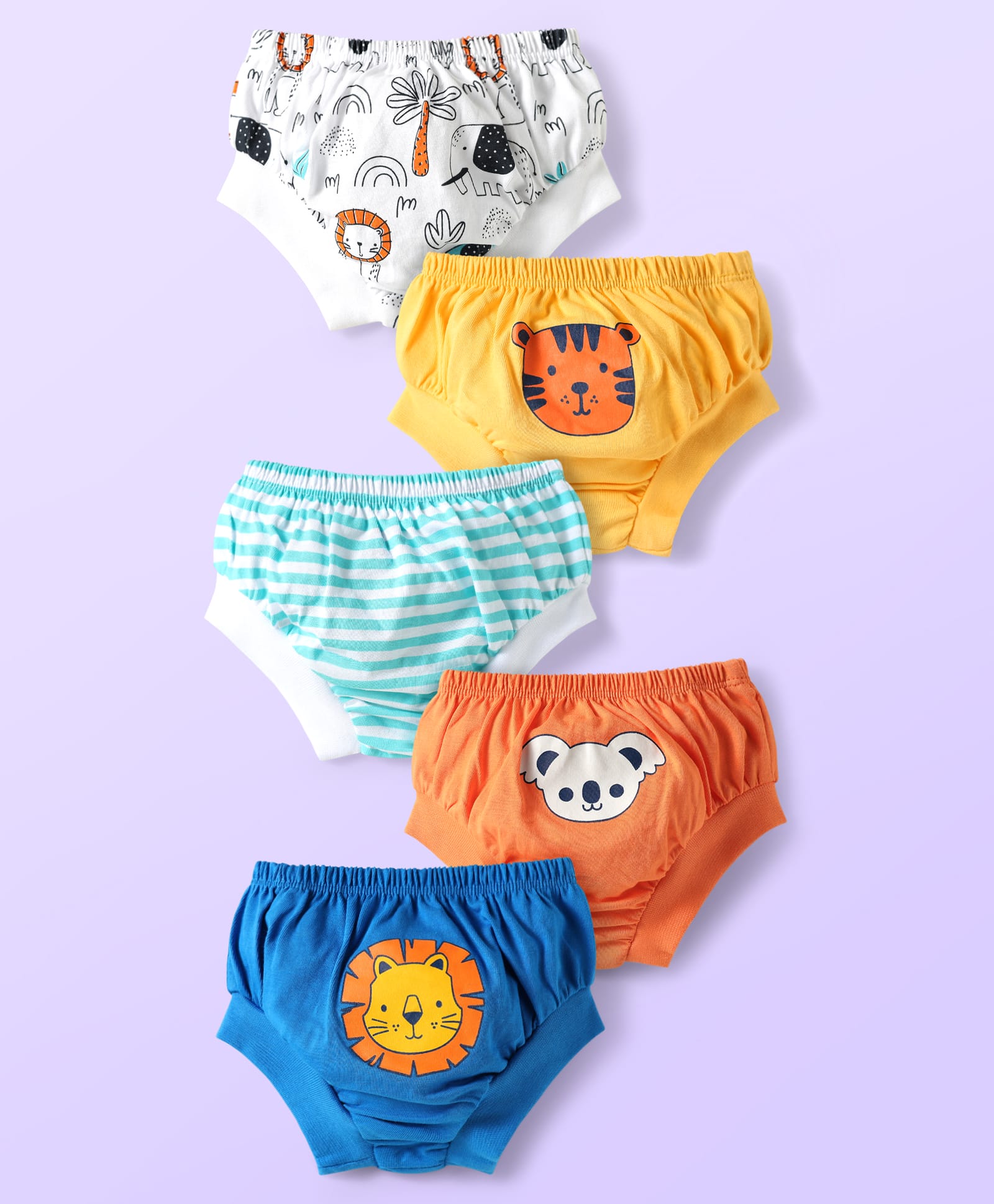 Doodle Poodle 100% Cotton Stripes & Animal Printed Briefs Pack Of 5 - Multi Colour-image-12