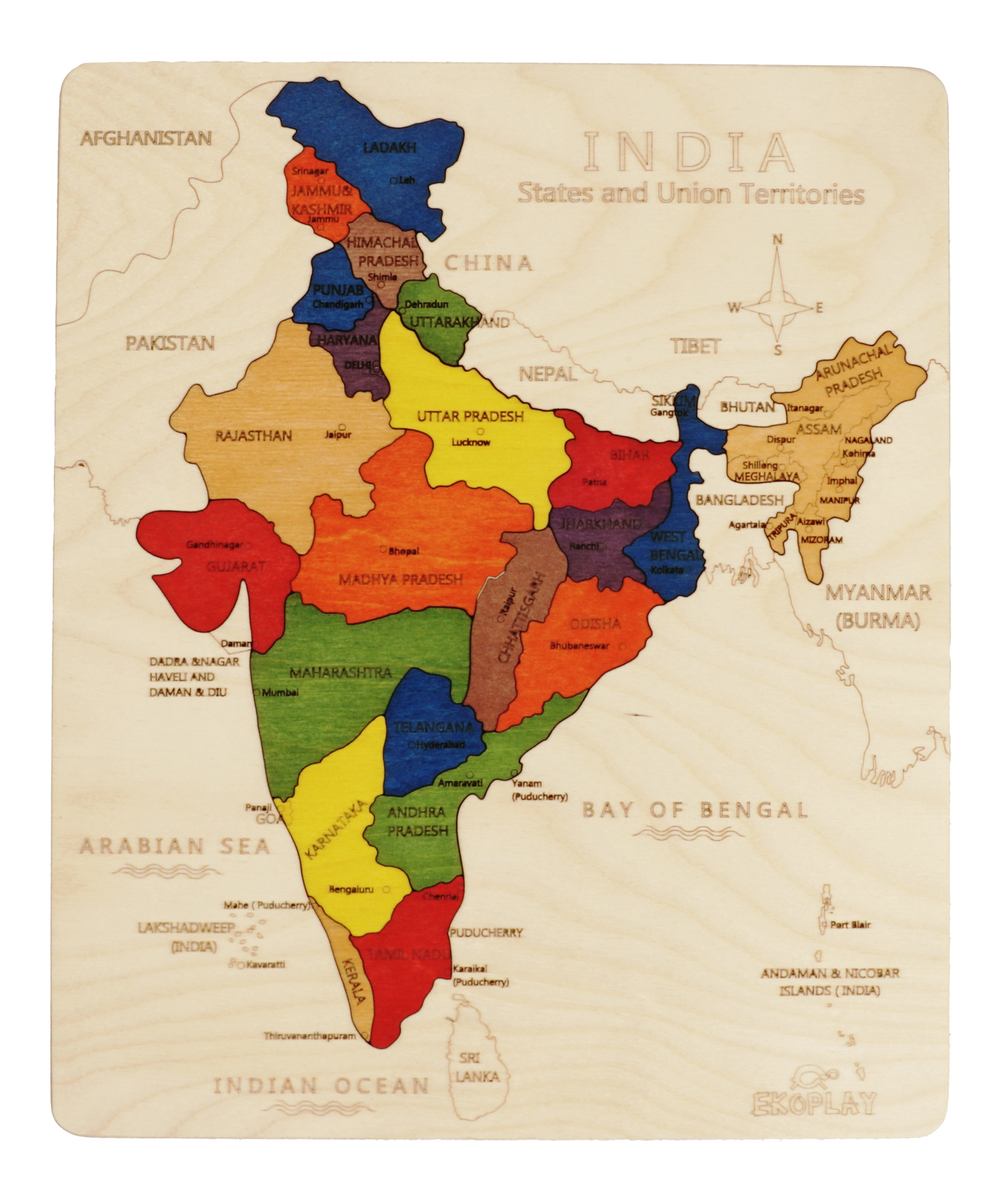 Ekoplay Wooden India Map Jigsaw Puzzle for Kids, 22 Pieces, Learning & Educational Toy Gift for Ages 3+-image-33