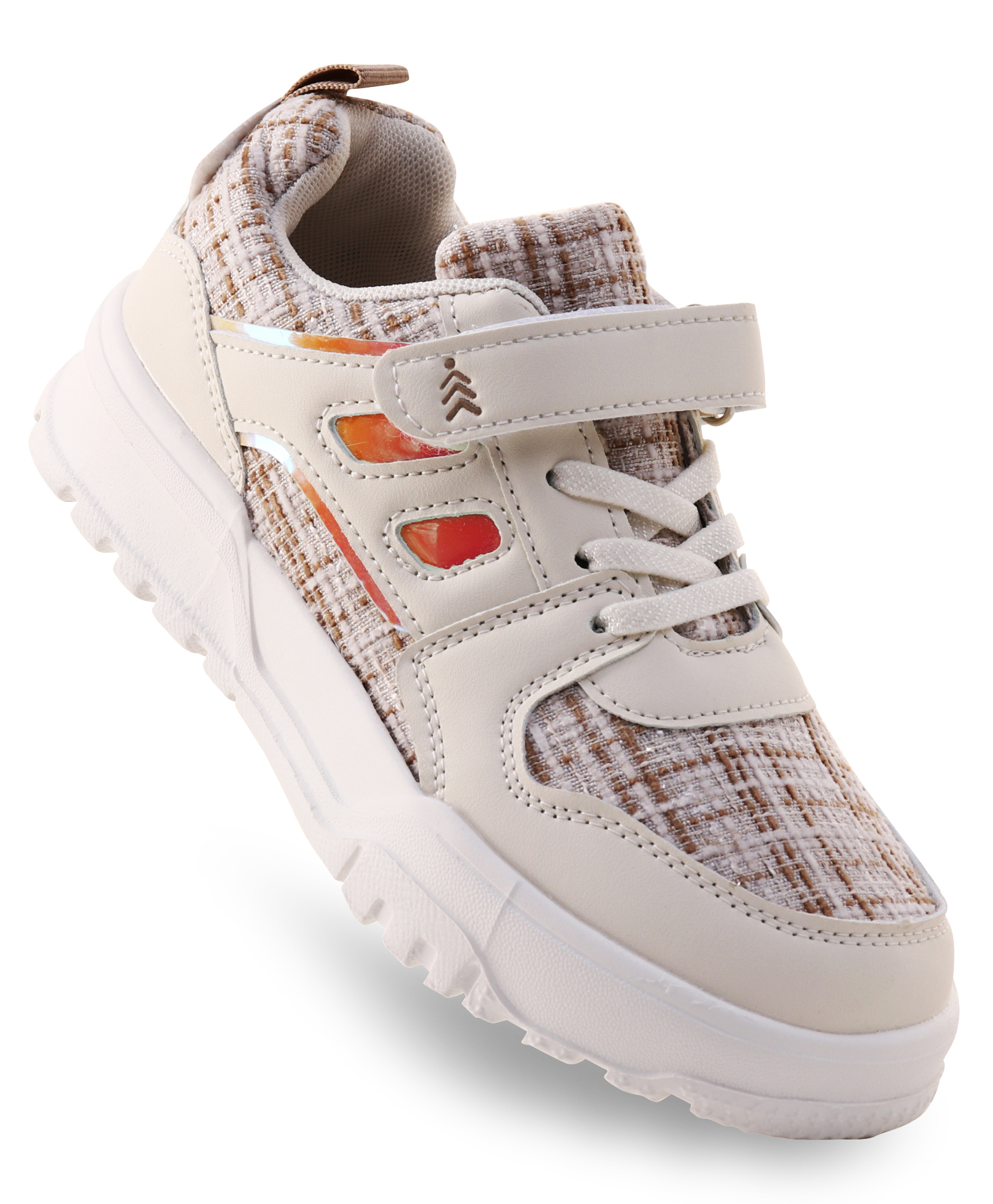 Pine Kids Sports Shoes with Velcro Closure & Tape Detailing - Beige