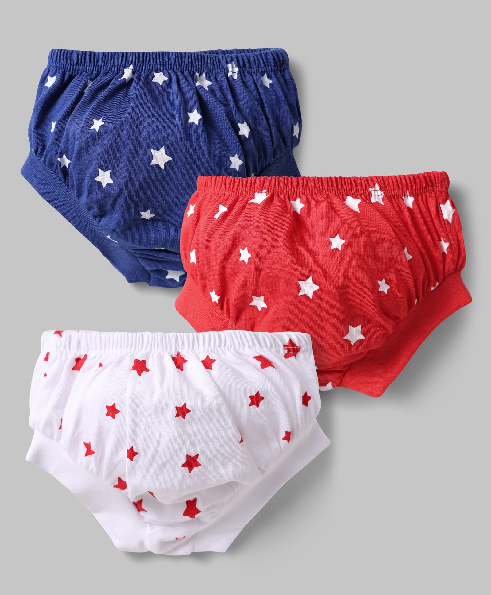 Doodle Poodle 100% Cotton Knit Star Printed Briefs Pack of 3 - Red Navy Blue & White-image-30