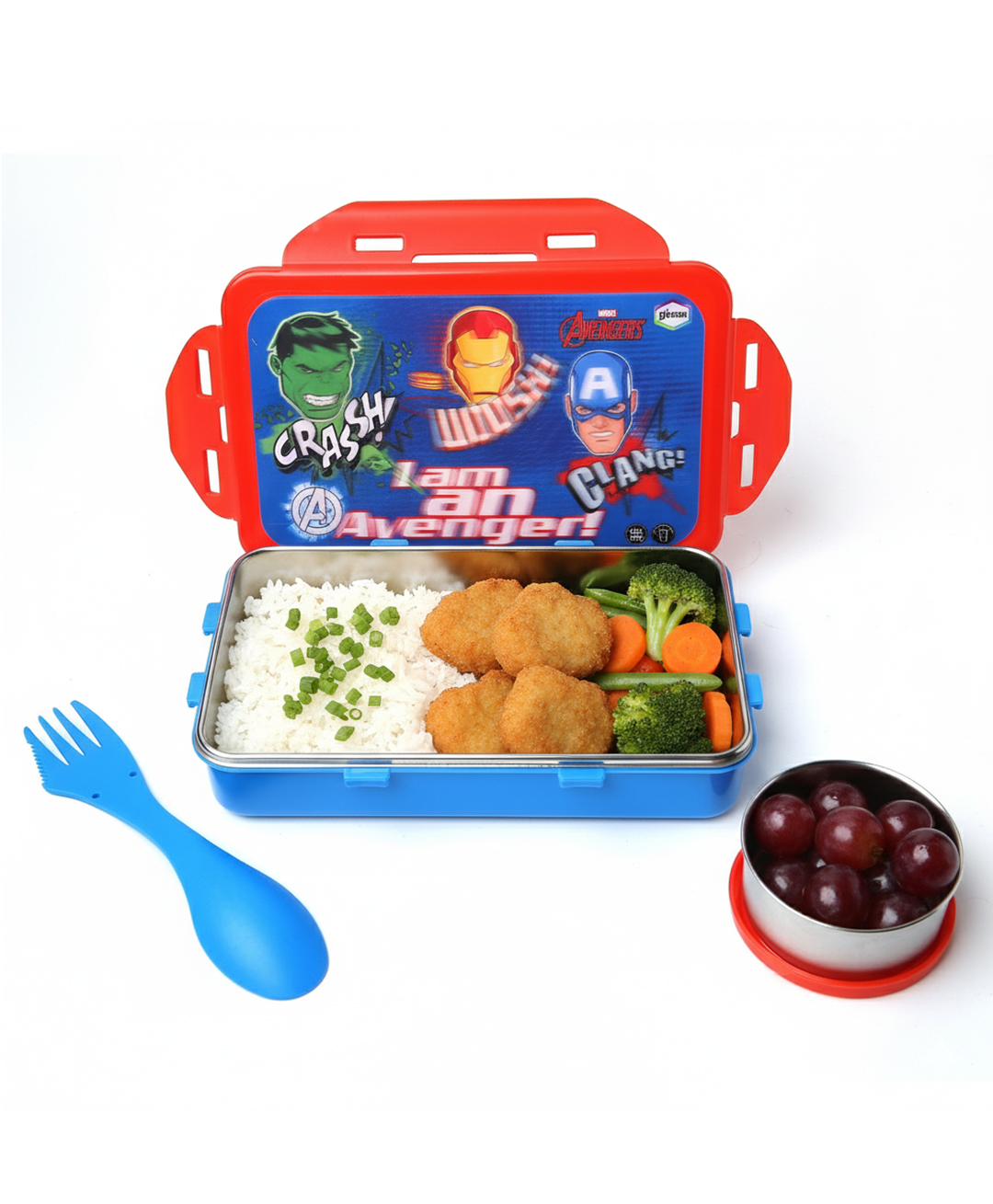 Gluman Stainless Steel Snack Pack 3D Lunch Box Avenger - Red & Blue-image-31