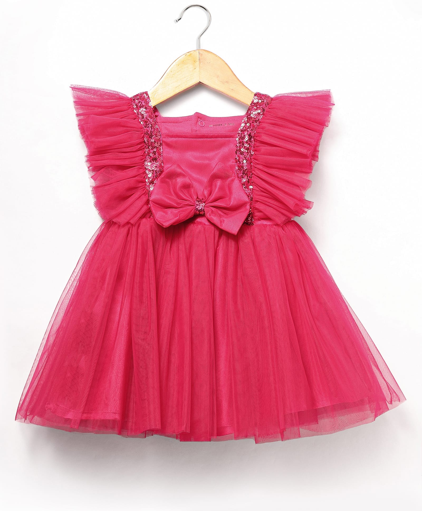 Mark & Mia Woven Frill Sleeves Party Onesie with Bow Applique - Dark Pink-image-48