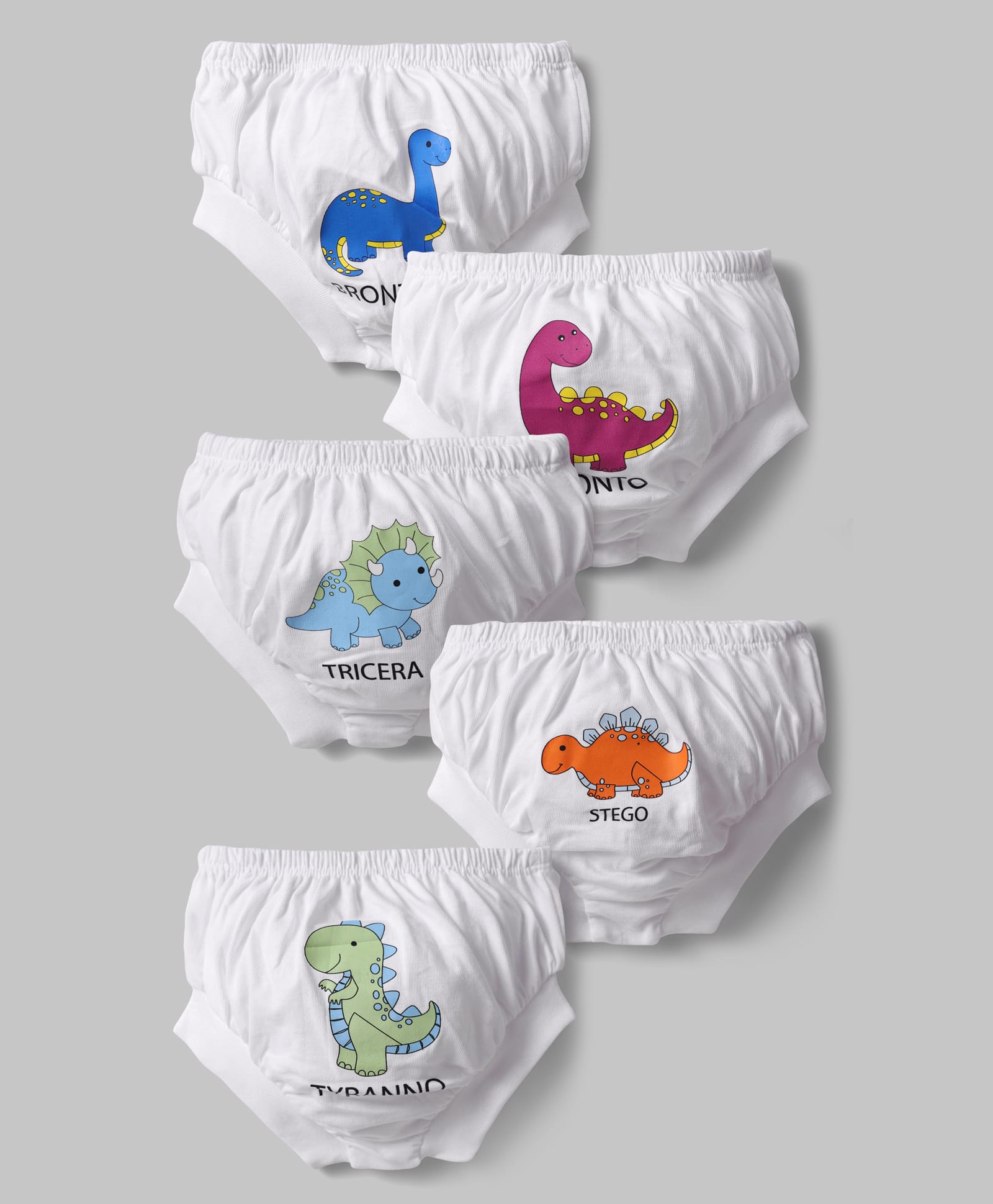 Doodle Poodle 100% Cotton Single Jersey Knit Briefs with Dino Print Pack of 5 - White-picture-25