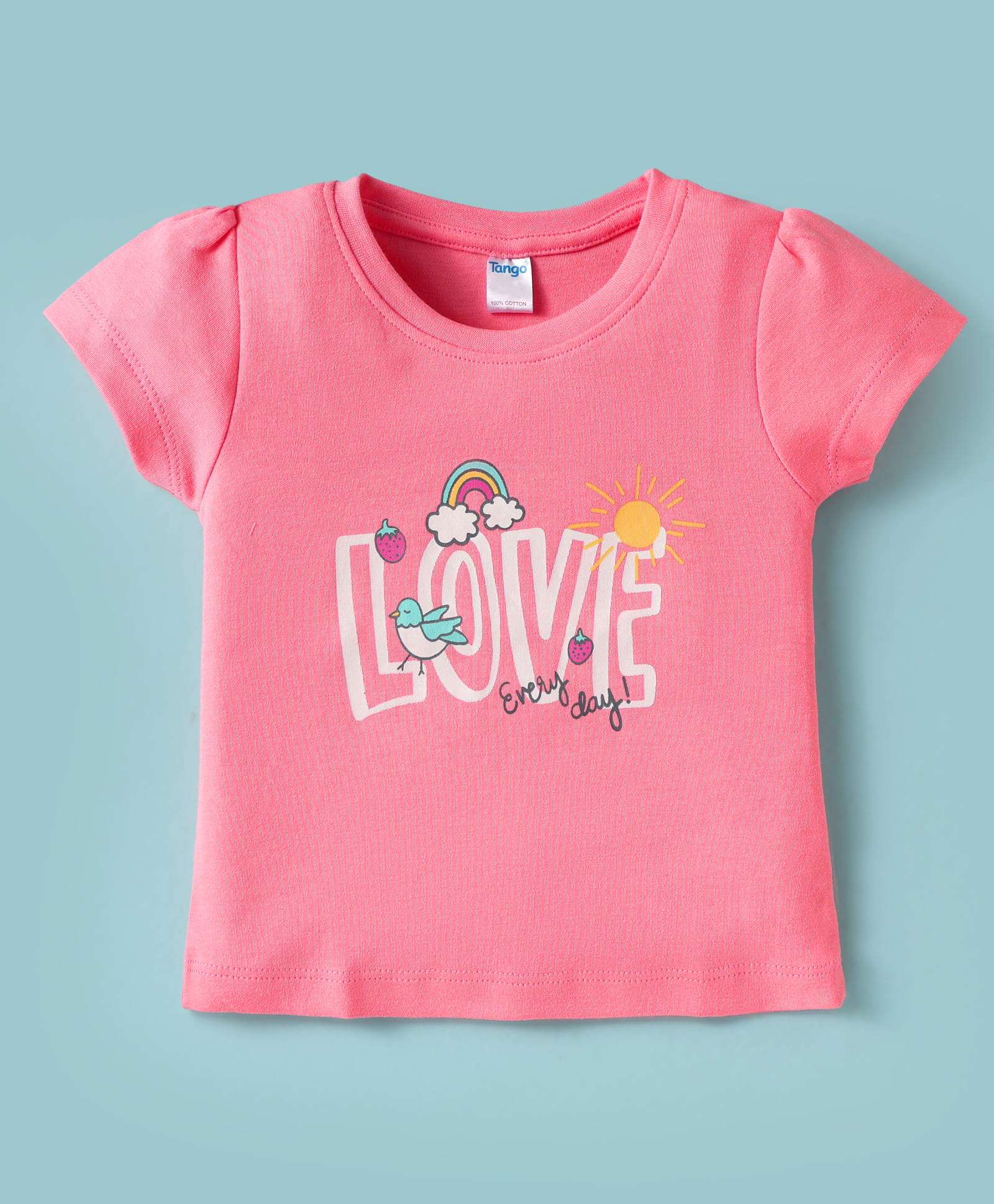 Tango Interlock Knit Half Sleeves Top with Text & Rainbow Print - Pink-image-46