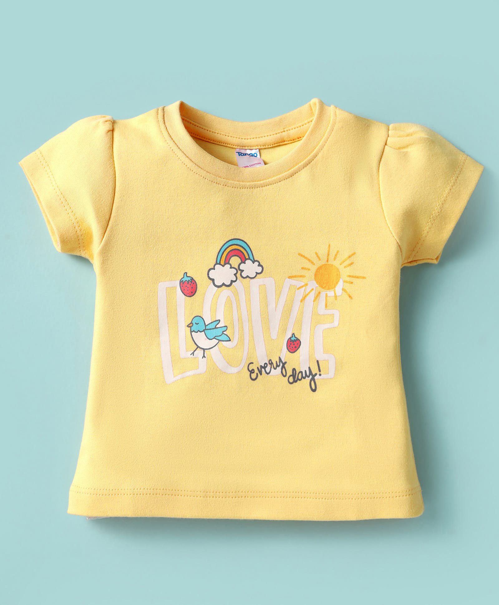 Tango Interlock Knit Half Sleeves Top with Text & Rainbow Print - Cream-picture-12
