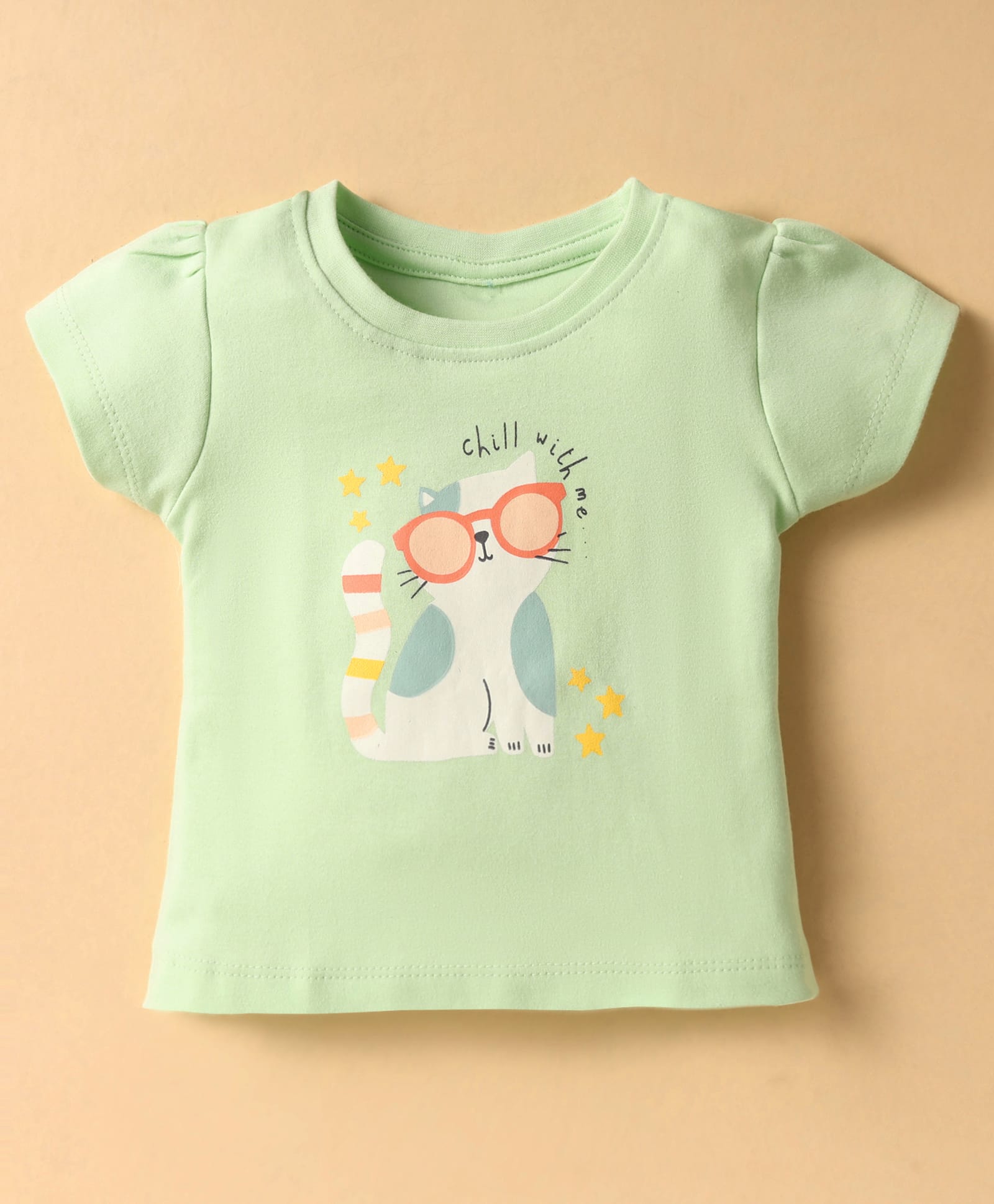 Tango Interlock Knit Half Sleeves Top with Kitty Print - Light Green-picture-23