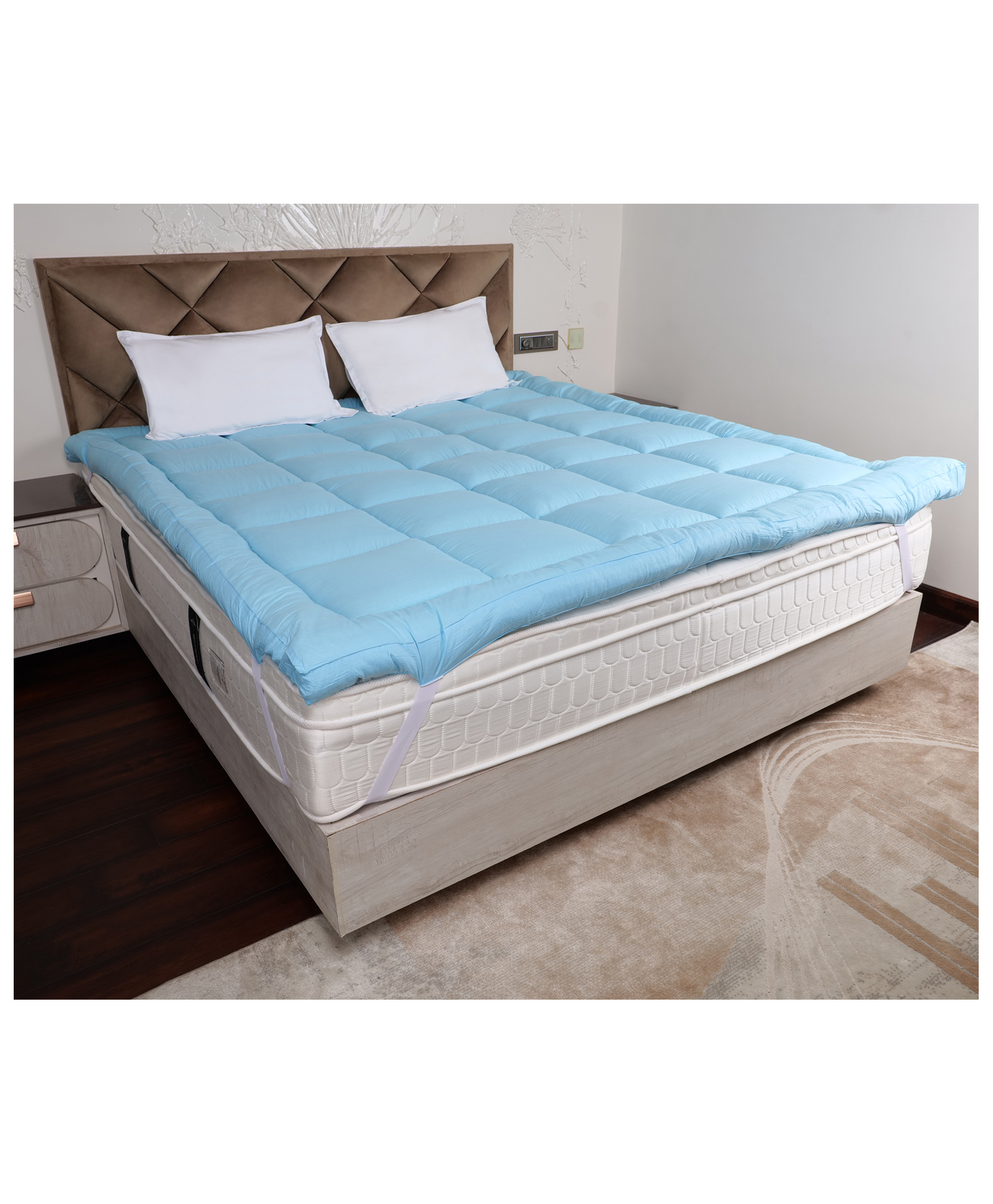 AVI Soft Microfiber 2500 GSM Mattress Topper Single Bed, Mattress Padding , Cotton Top & Bottom with Elastic Bands, Sky Blue, 36x78 Inches-image-1