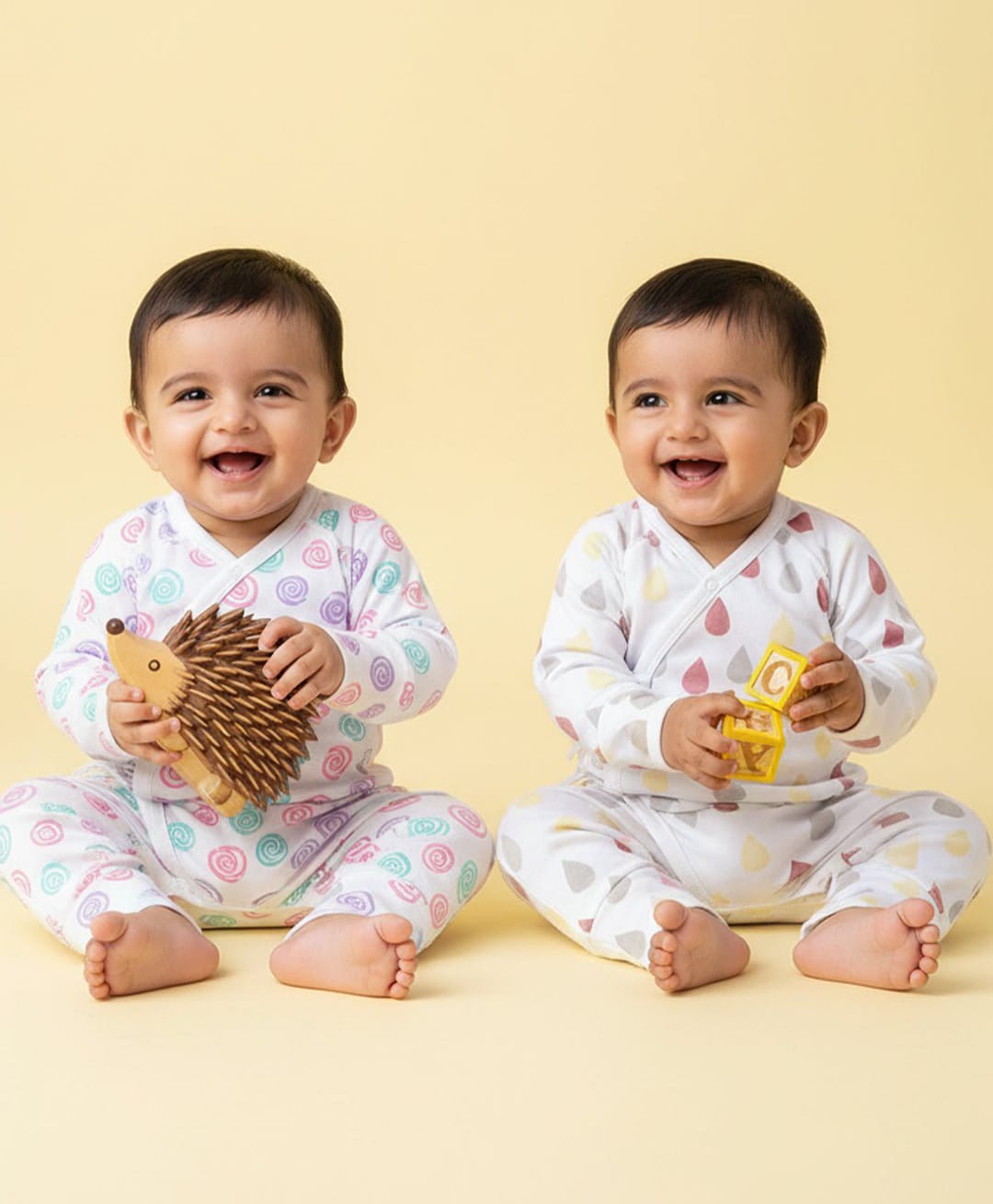 The Mom Store Pack Of 2 Full Sleeves Drops & Rose Printed Rompers - Multi Colour-picture-42