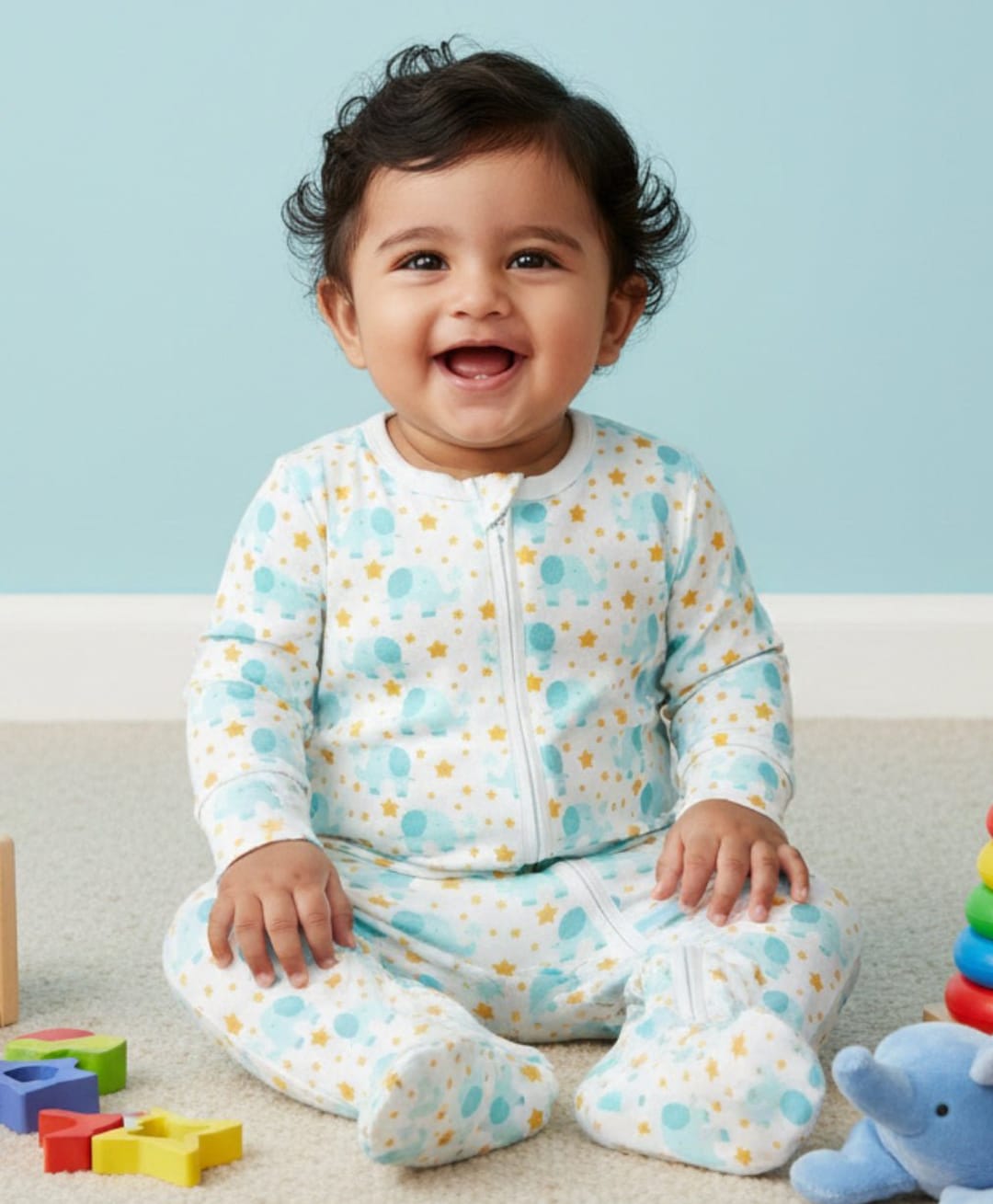 The Mom Store Full Sleeves Elephants Printed Romper - White-picture-44