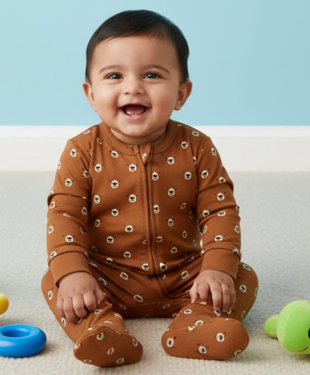 The Mom Store Full Sleeves Bear Printed Romper - Brown-picture-43