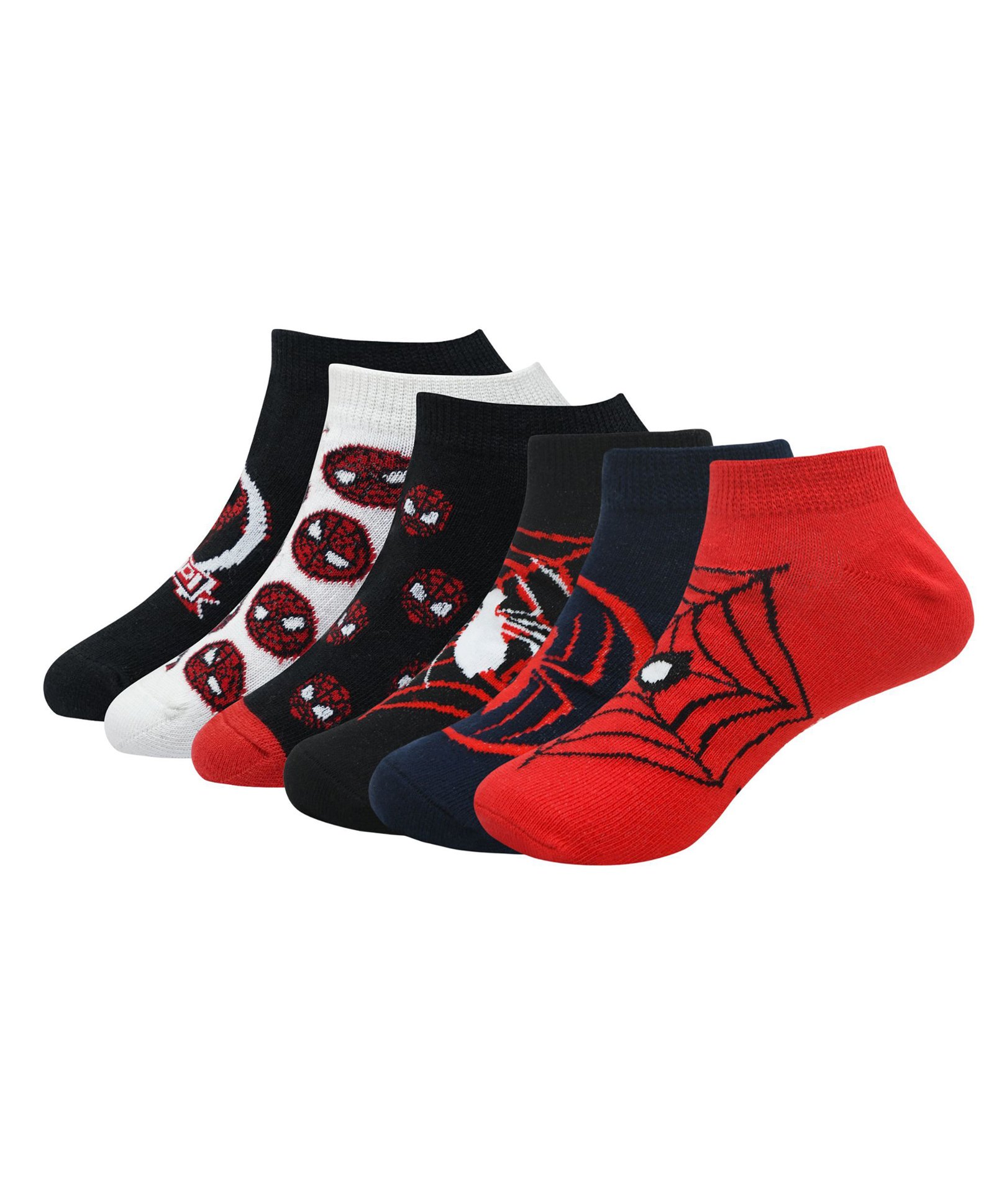 SOCKSXPRESS Cotton Pack Of 6 Marvel Featuring Spider Man Printed Anti Skid Socks - Black White & Red-picture-13