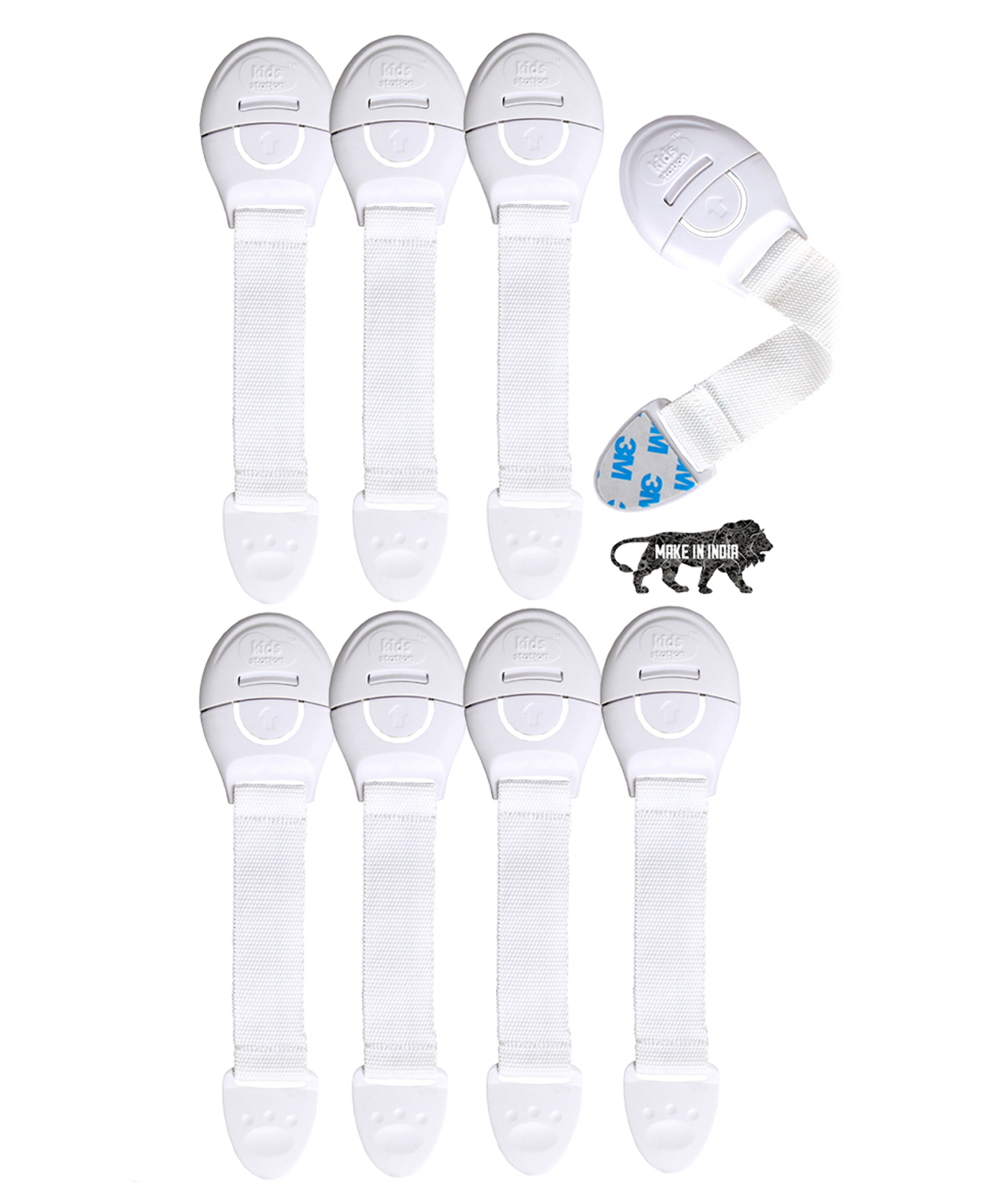 Kids Station Baby Safety Nylon Drawer Locks - Strong and Adhesive Child / Toddler / Infants Safety Locks for Drawers, Cabinets, Fridge and Cupboard - Baby Proofing Product - With 3M Adhesive Tape - Pack of 8 (White)-image-47