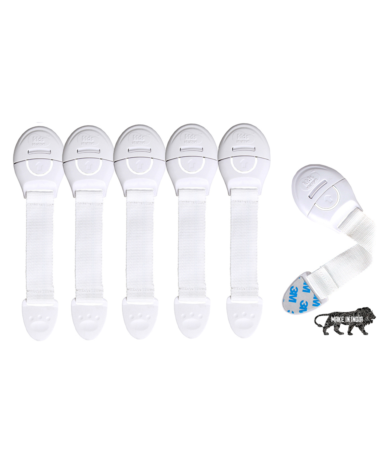 Kids Station Baby Safety Nylon Drawer Locks - Strong and Adhesive Child / Toddler / Infants Safety Locks for Drawers, Cabinets, Fridge and Cupboard - Baby Proofing Product - With 3M Adhesive Tape - Pack of 6 (White)-image-46