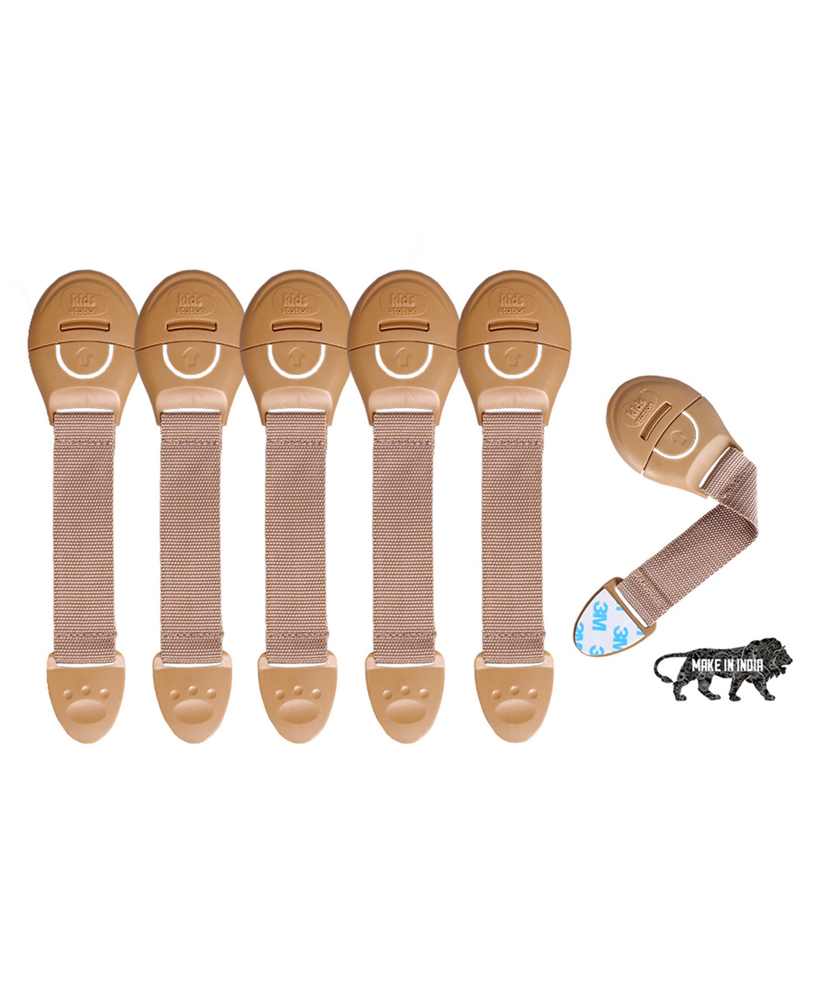 Kids Station Baby Safety Nylon Drawer Locks - Strong and Adhesive Child / Toddler / Infants Safety Locks for Drawers, Cabinets, Fridge and Cupboard - Baby Proofing Product - With 3M Adhesive Tape - Pack of 6 (Beige)-image-15