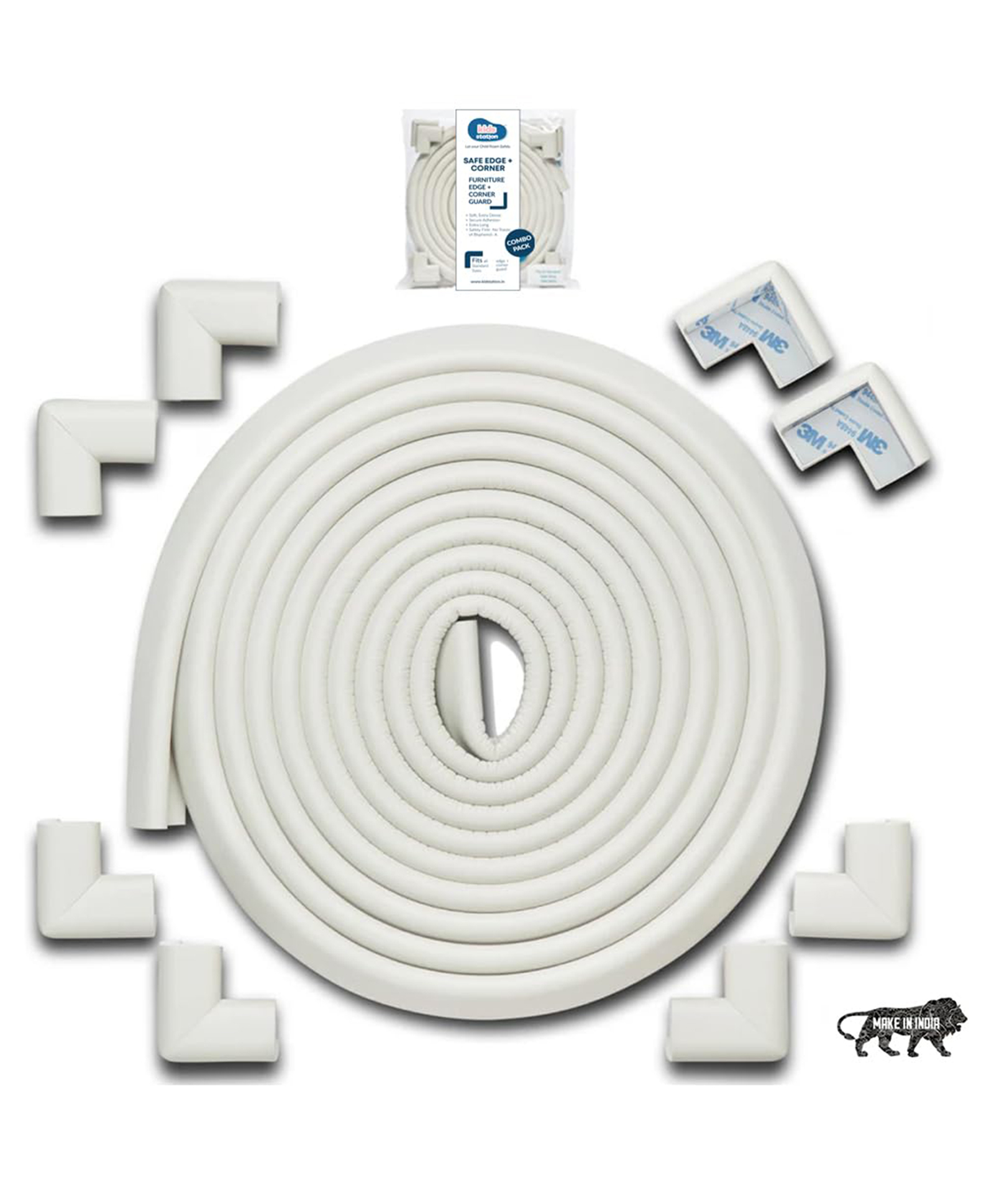 Kids Station Furniture Edge Guard and Corner Protector Combo Packs - Pre-Taped Corner Guards, Non-Toxic - Baby Proofing & Child Safety - 5m Edge Guard, Pack of 8 Corner Guards - Density 60g/m, Thick 3cm (Off-White)-image-26
