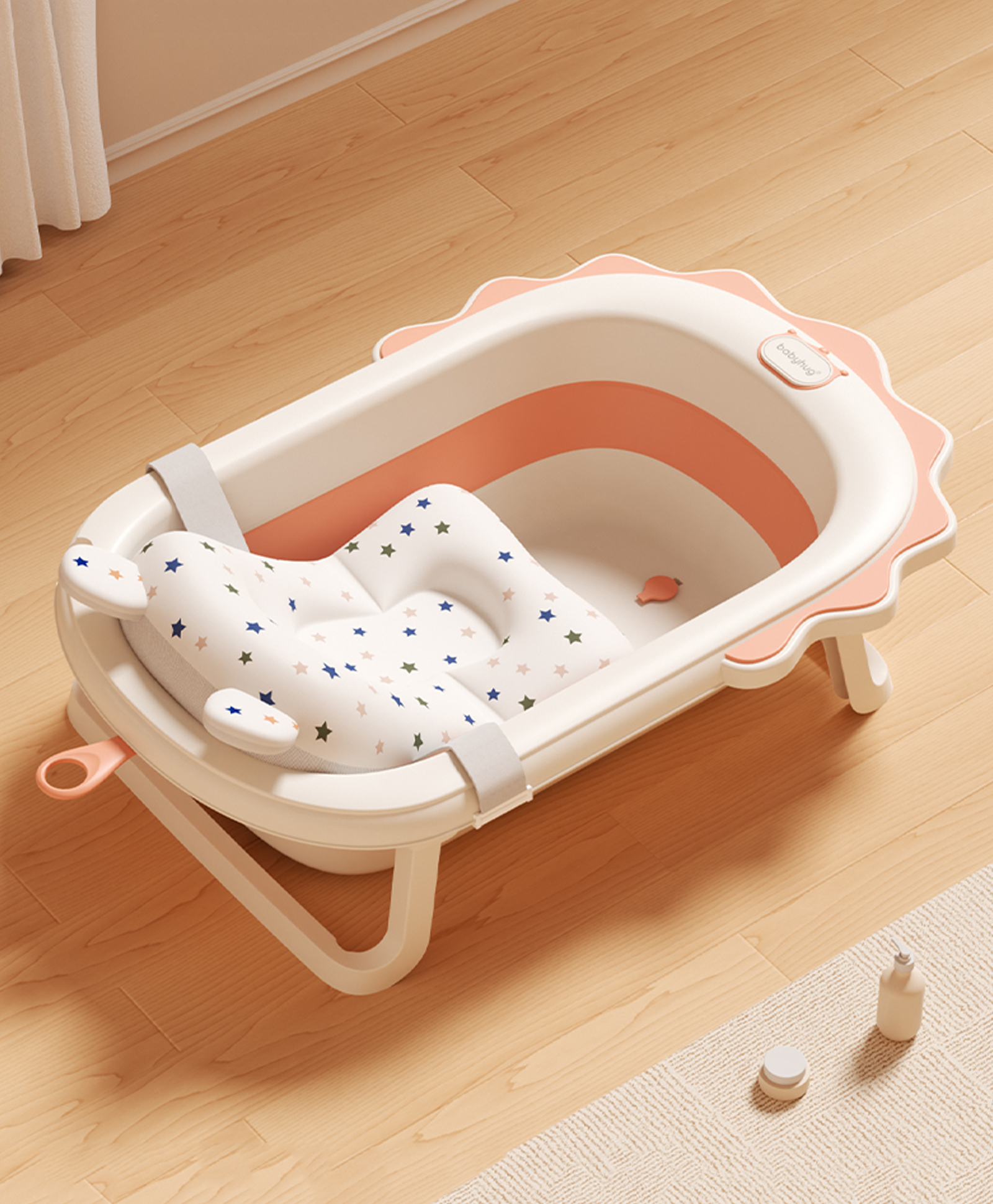 Babyhug Foldable Bathtub with Printed Cushion - Pink