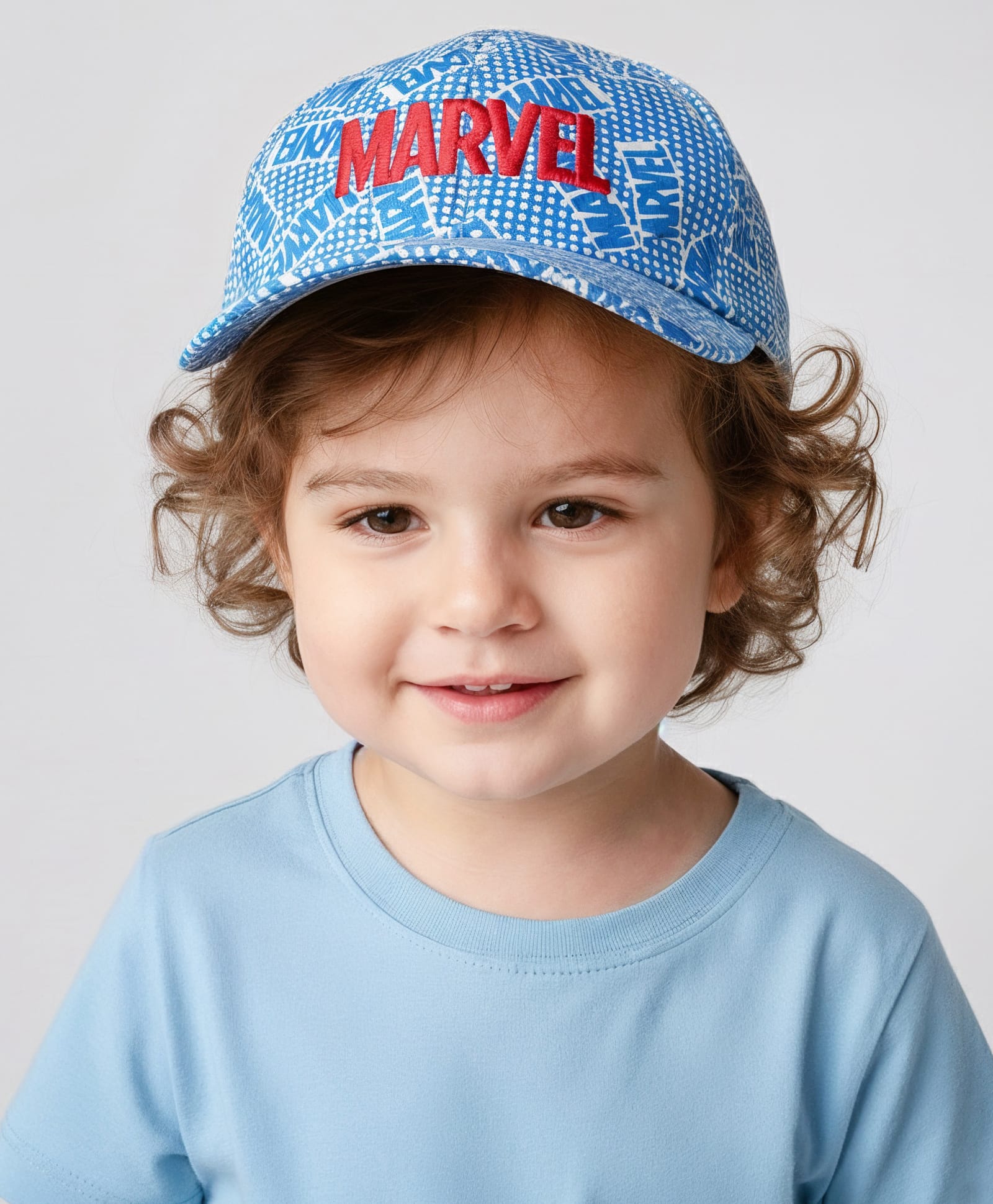 Pine Kids Marvel Cotton Woven Summer Cap with Avengers Print & Badge Detailing Light Blue - Diameter 53 cm-picture-33
