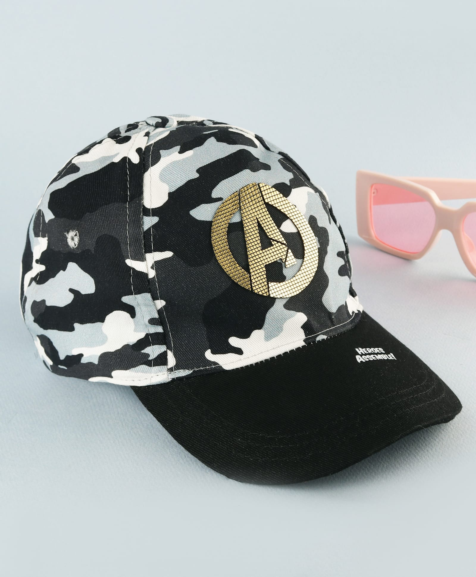 Pine Kids Marvel 100% Cotton Summer Cap With Avengers Print Black - Diameter 52 cm