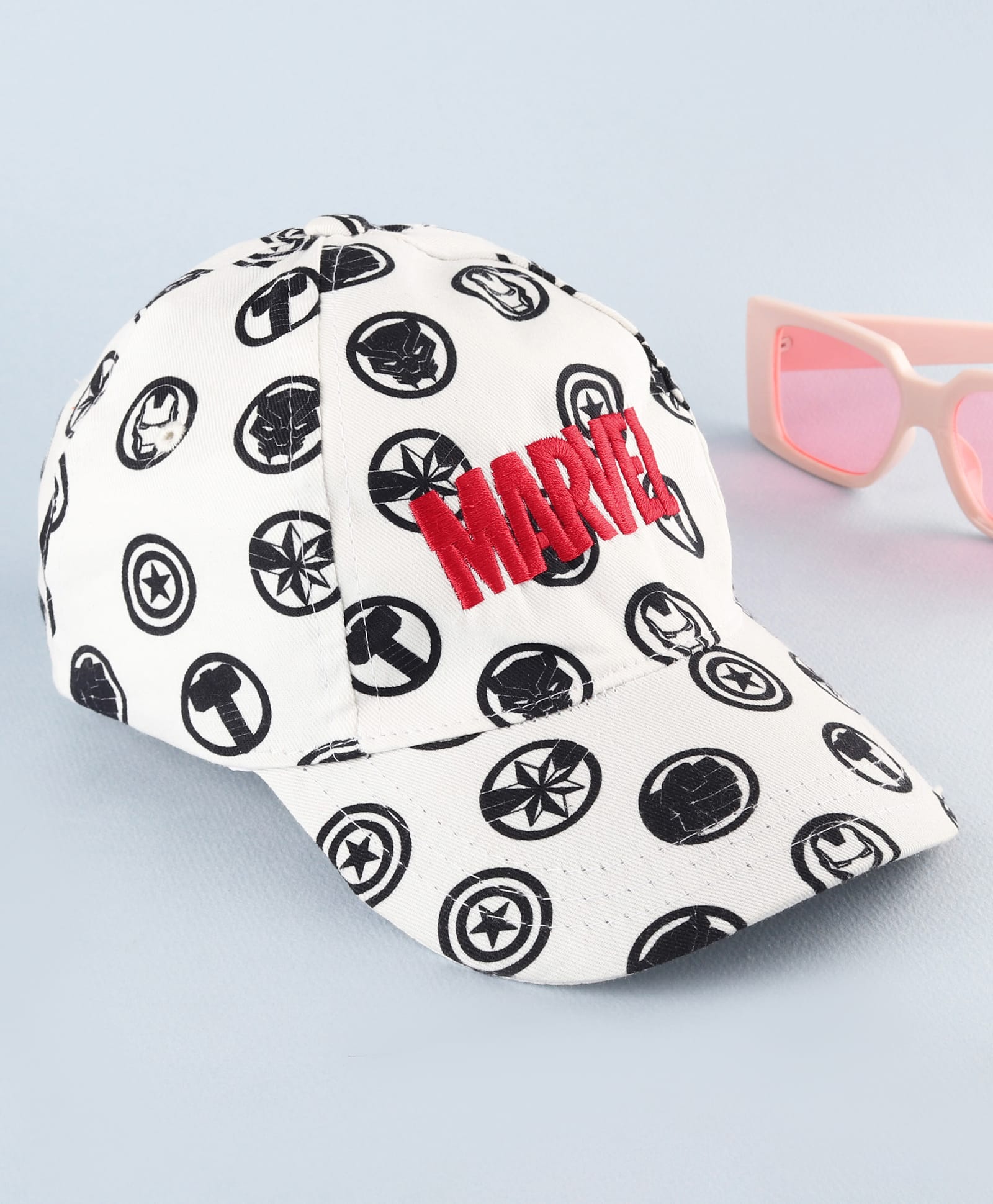 Pine Kids Marvel 100% Cotton Summer Cap With Avengers Print White - Diameter 53 cm