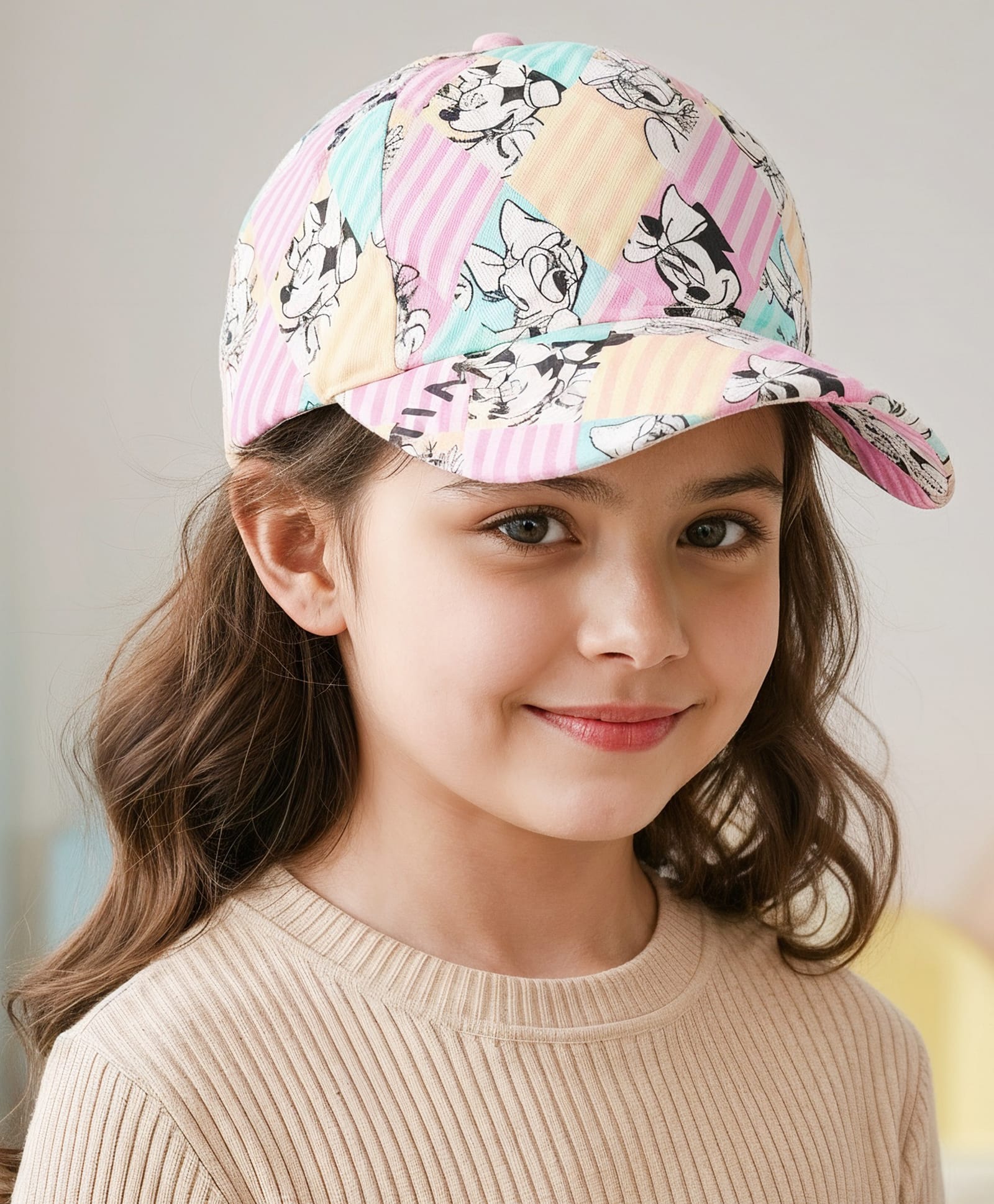 Pine Kids Disney 100% Cotton Summer Cap With Minnie Mouse Family Graphics Pink - Circumference 52 cm