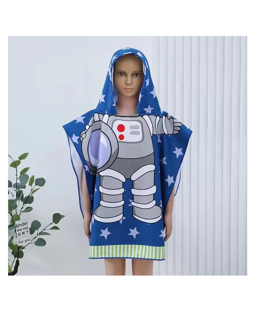 Butterthief Spaceman Printed Poncho Hooded Bath Towel for Kids & Toddlers - Navy Blue-picture-15