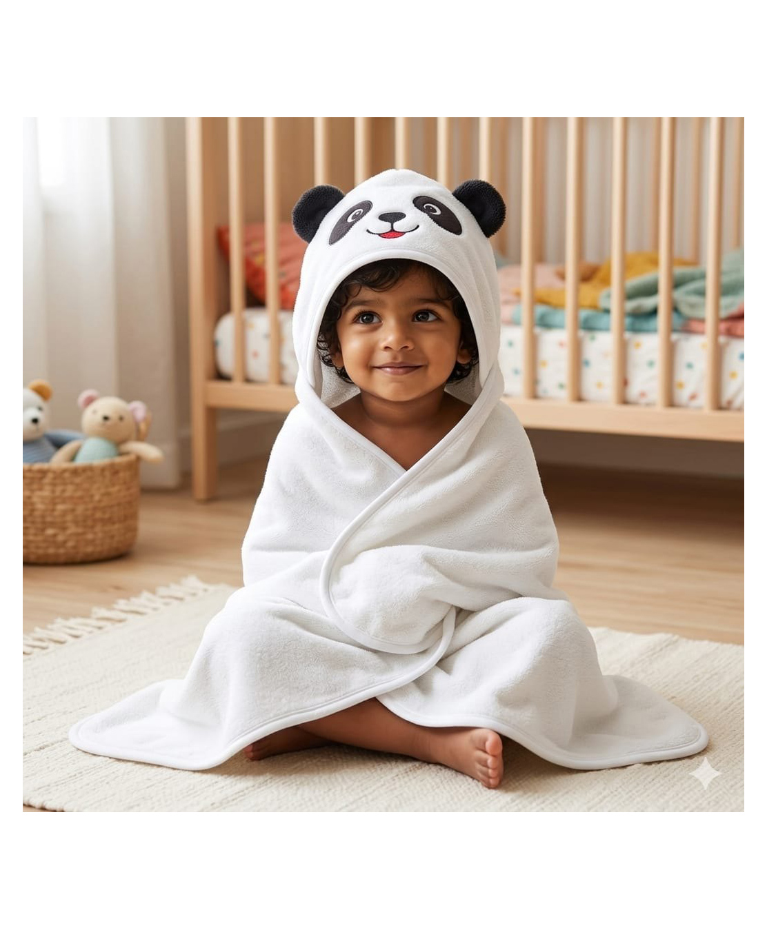 Butterthief Panda New Born Baby Super Soft Hooded Towel - Pearl White-picture-13