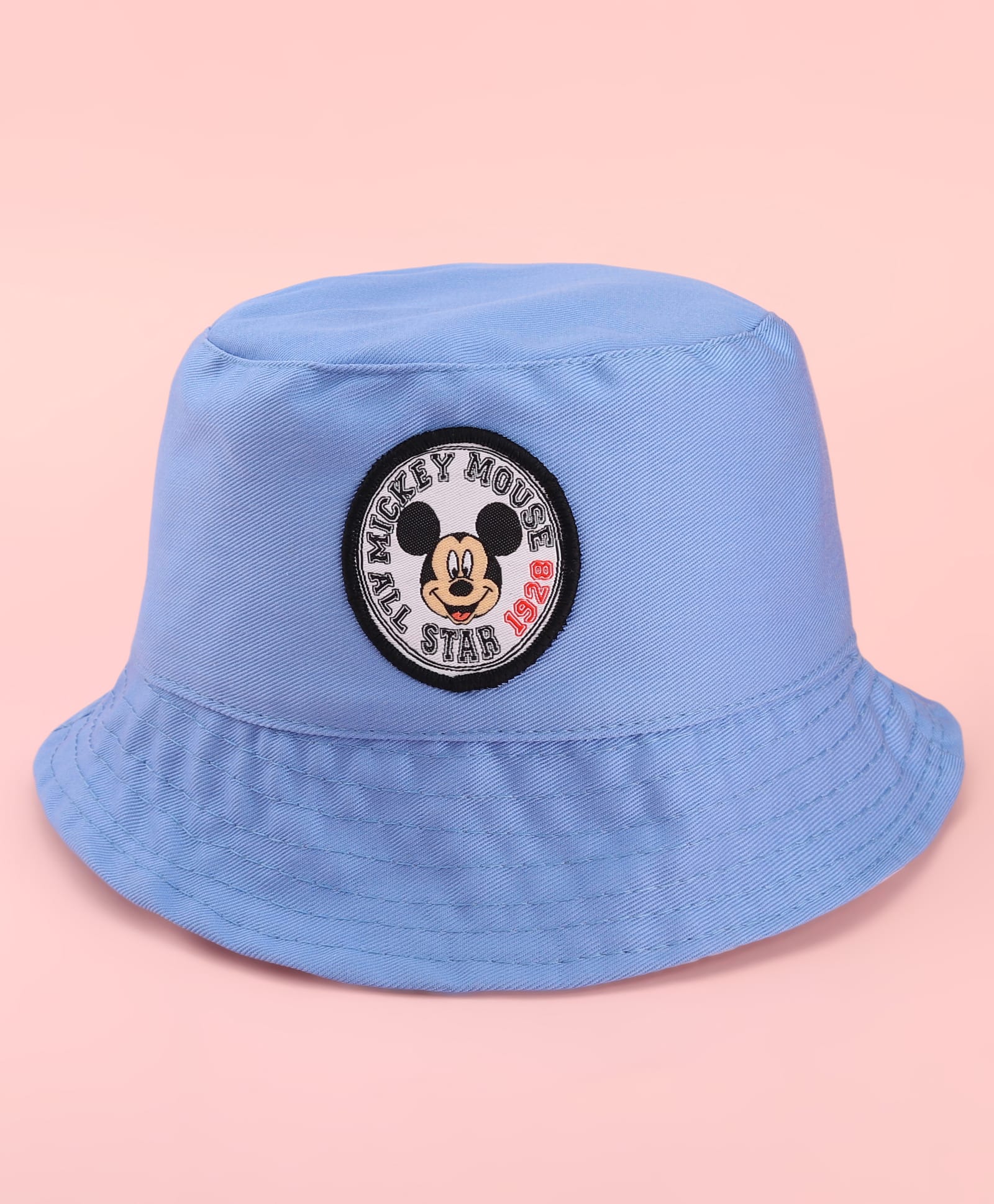 Babyhug Disney Cotton Woven Summer Cap with Mickey Mouse Patch Detailing Light Blue - Diameter 24 cm