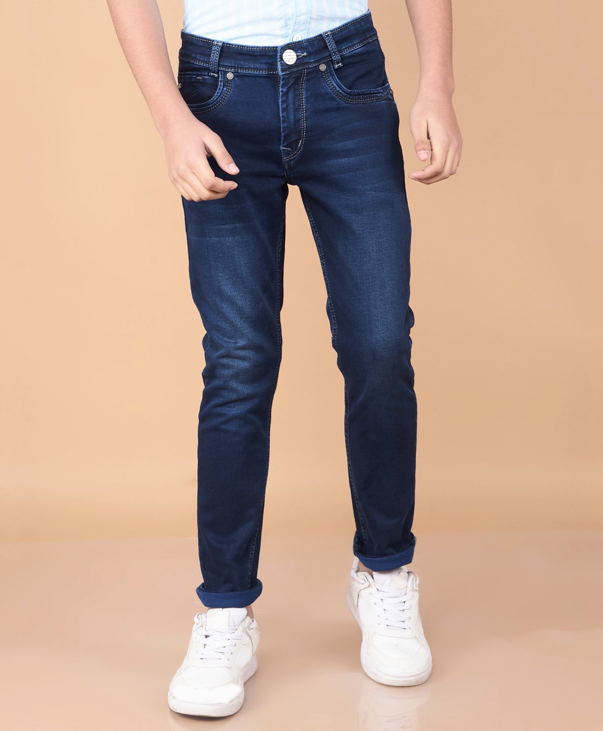 CRIMSOUNE CLUB Cotton Denim Mild Washed Jeans - Blue-picture-43