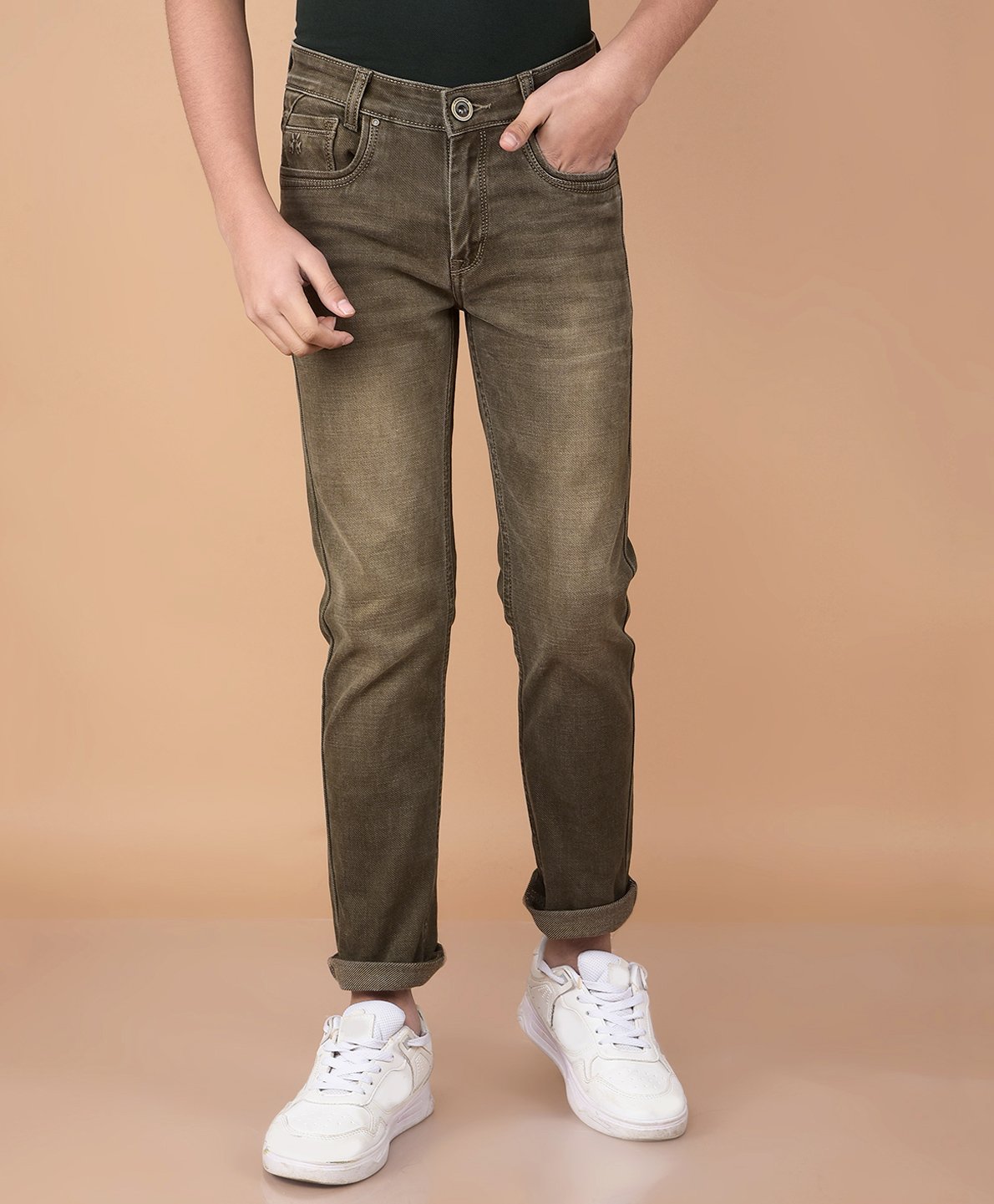 CRIMSOUNE CLUB Cotton Mild Washed Jeans - Beige-picture-22