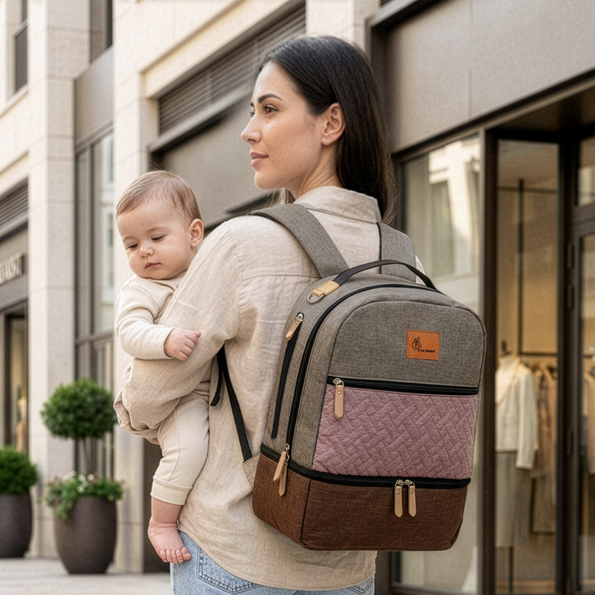 R for Rabbit Caramello Truffle Diaper Bags for Mother, Multipurpose & Large Capacity Stylish Maternity Diaper Backpack for Mom (Grey Pink)-image-44