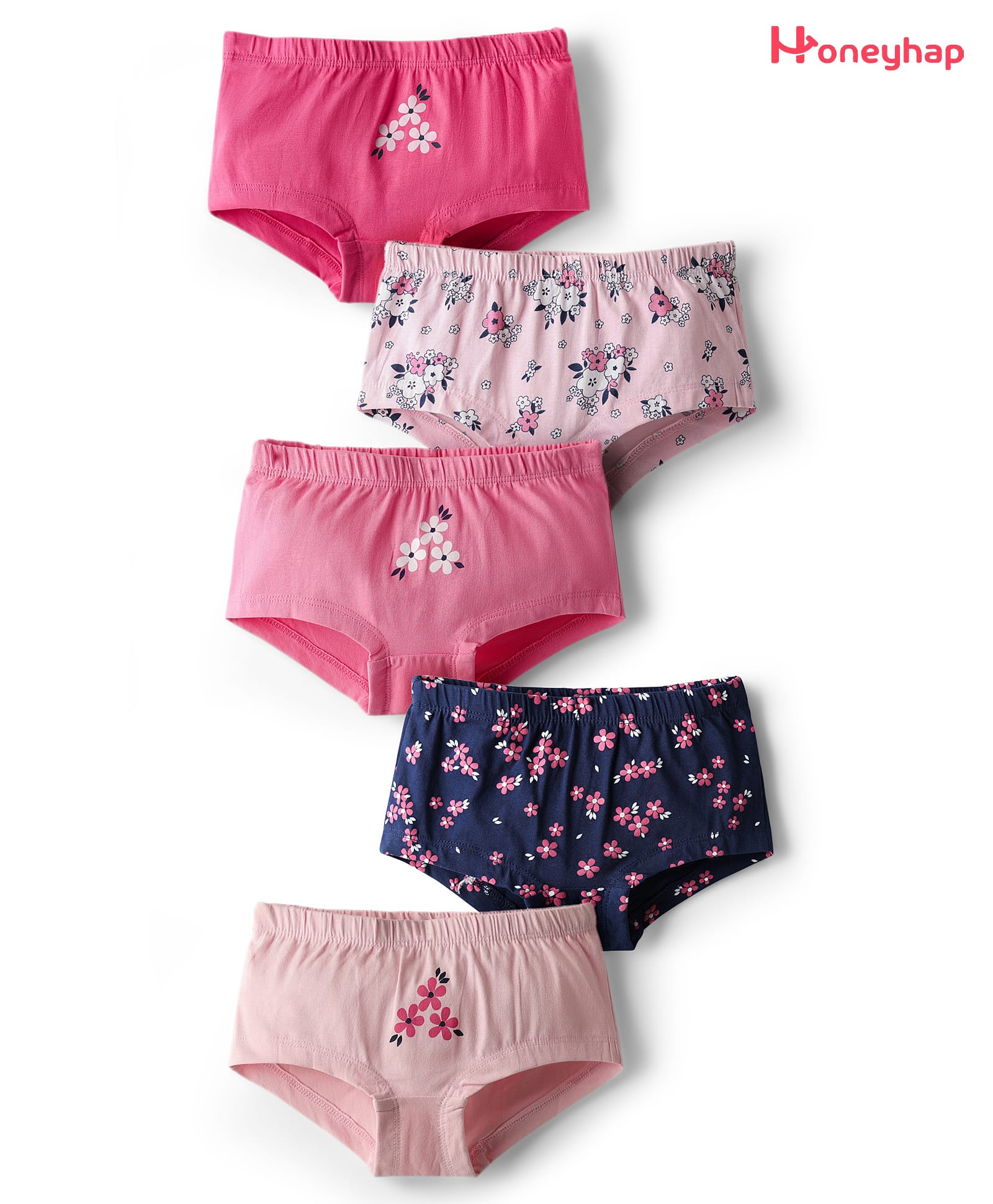 Honeyhap Premium 100% Hipster Panties with Bio Wash & Floral Print Pack of 5 - Sachet Pink Navy Peony Tander Touch & Fandango Pink-image-40