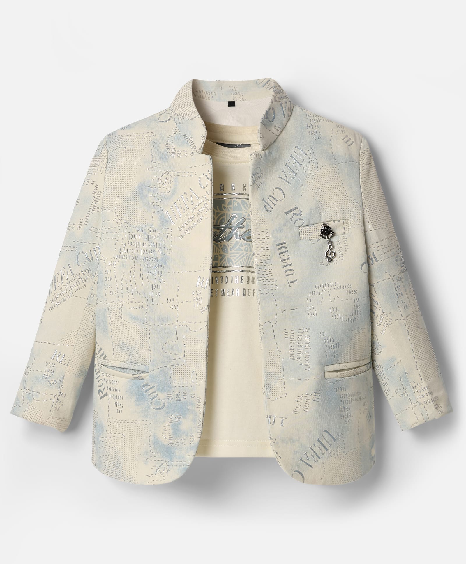 Dapper Dudes Full Sleeves Typography Printed Tye Dye Blazer With Tee - Blue-picture-25