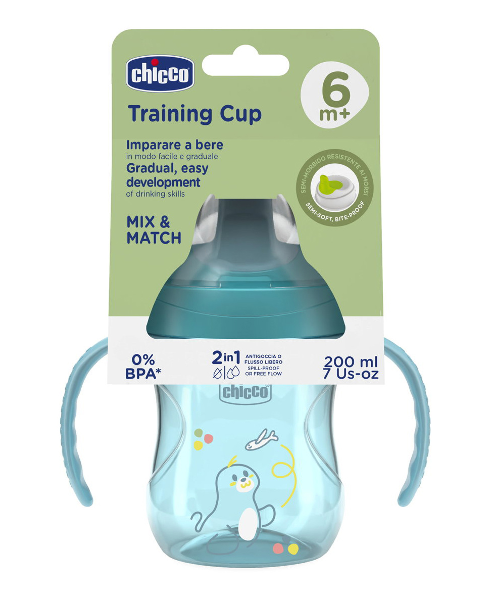 Chicco Training Cup with Semi Soft Spout 200 ml- Blue