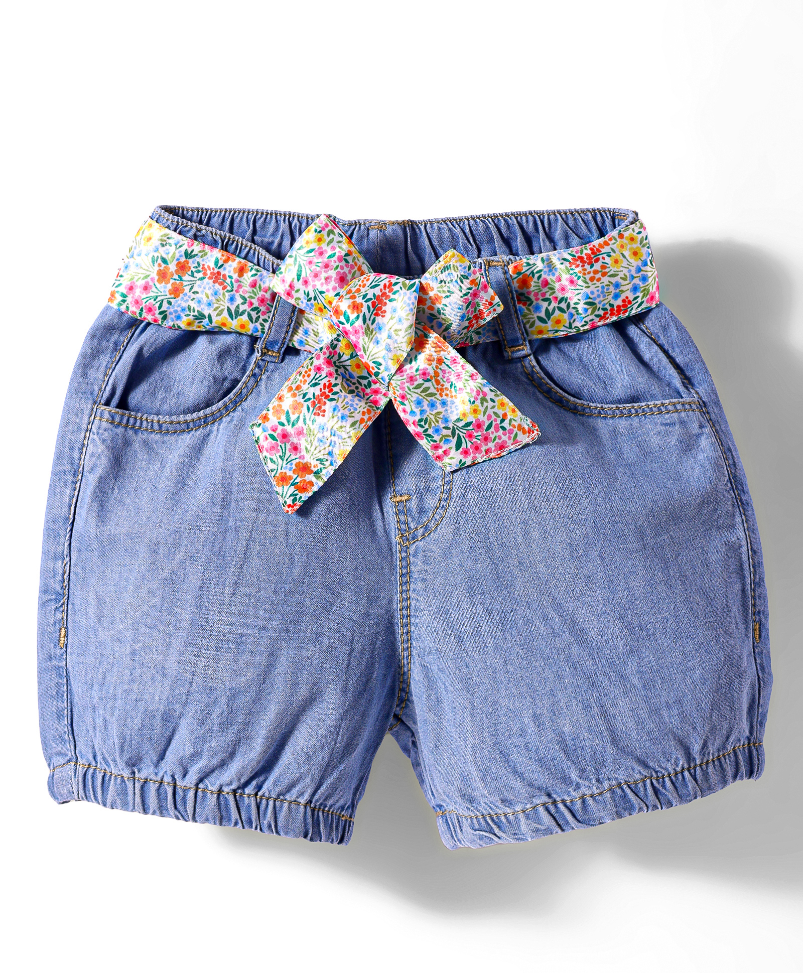 Babyhug Mid Thigh Washed Denim Shorts With Belt - Blue