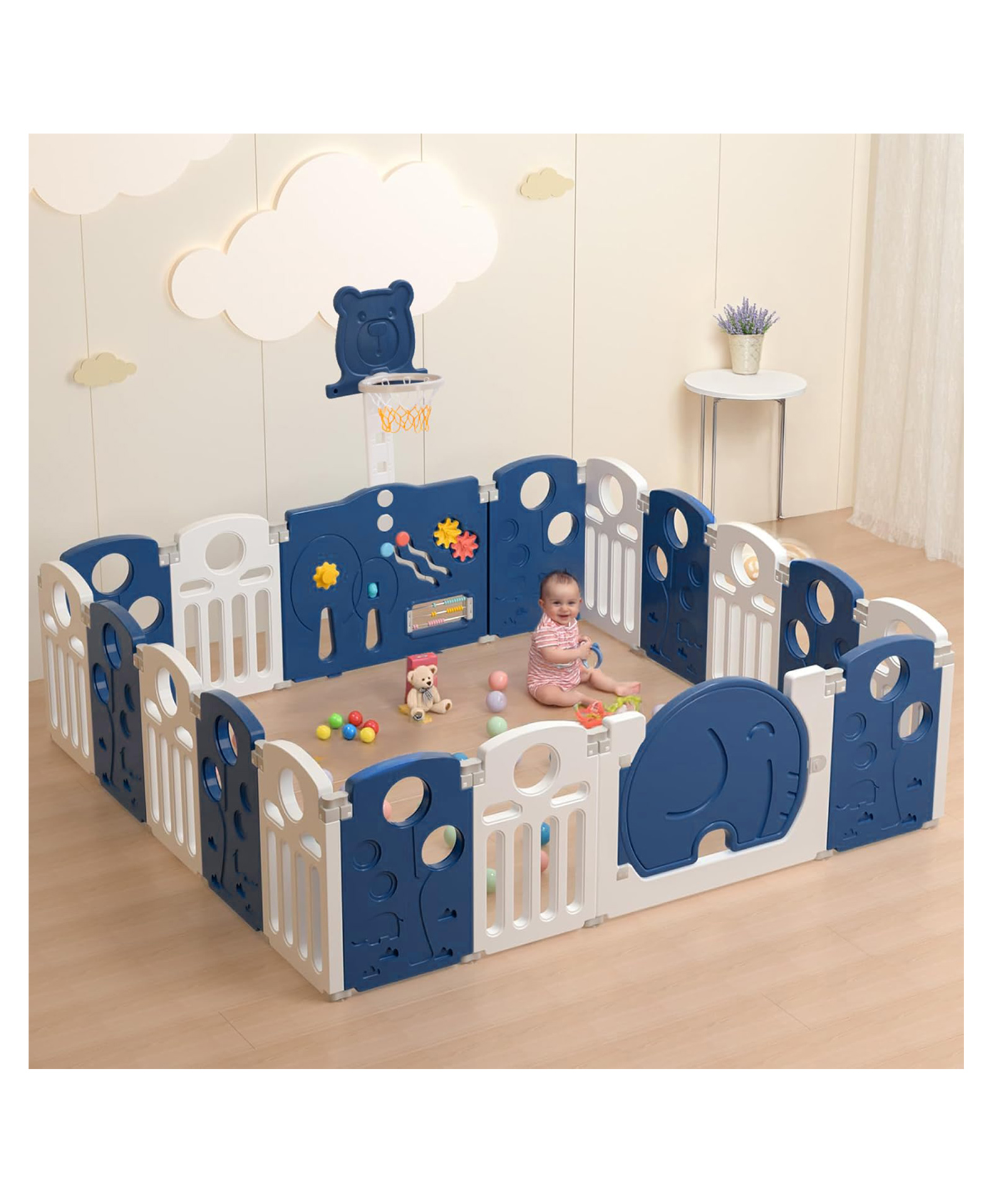 Baybee 2 in 1 Foldable Kids Playpen with Basketball Set & Sensory Toys | Safe Baby Play Area for Indoor & Outdoor Use (16 Panels )-picture-12