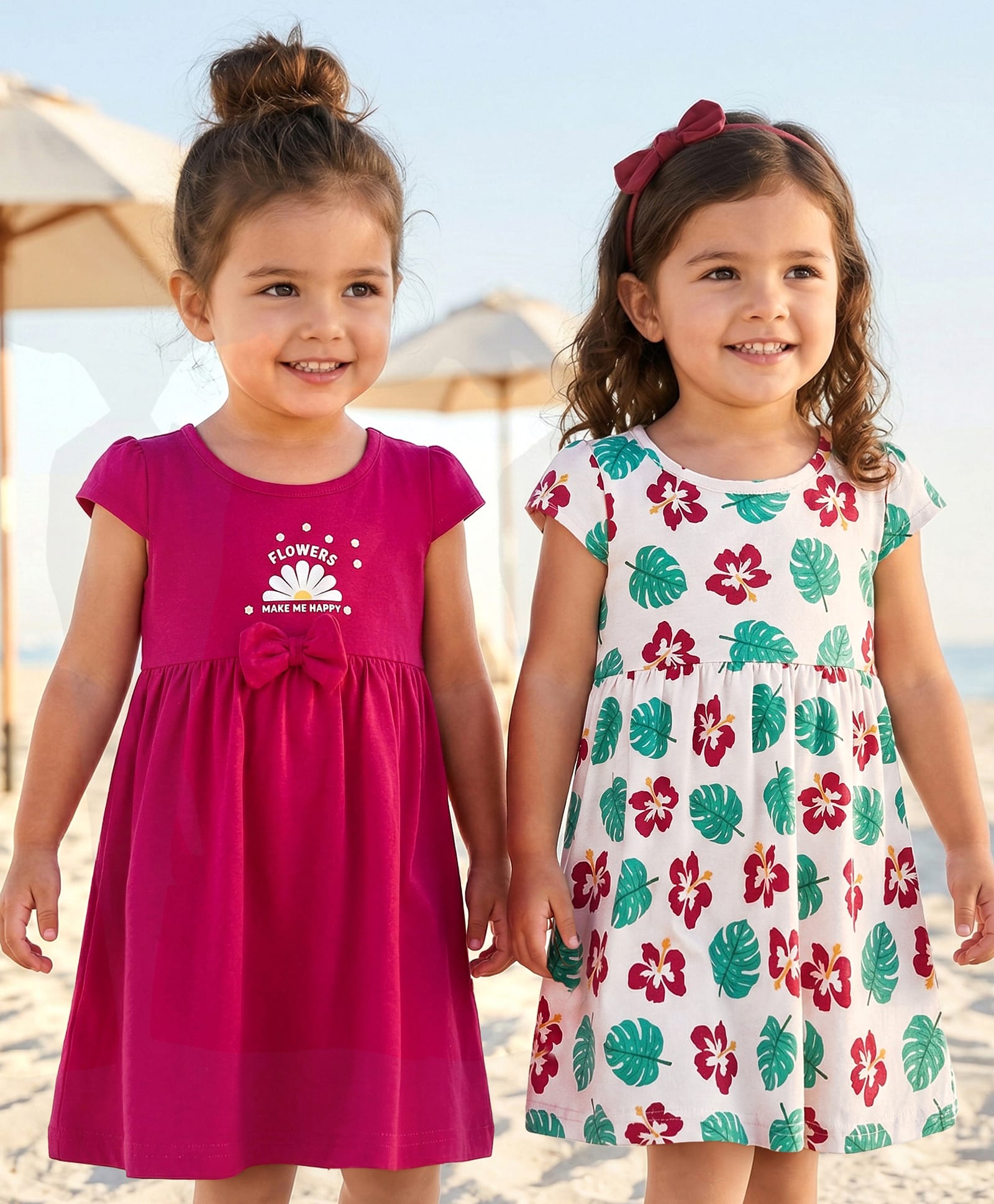 Babyhug 100% Cotton Cap Sleeves Frocks With Floral & Text Print Pack Of 2 - Red & Peach-image-29