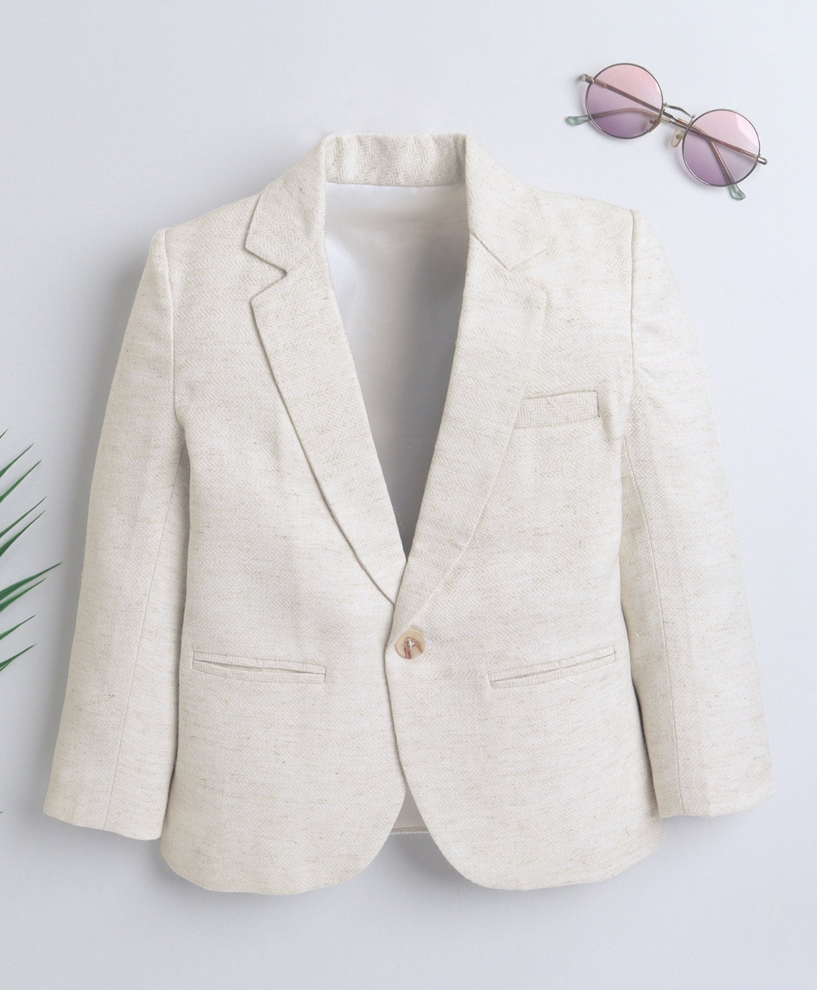 Ministitch Linen Full Sleeves Textured Blazer - Cream-picture-45