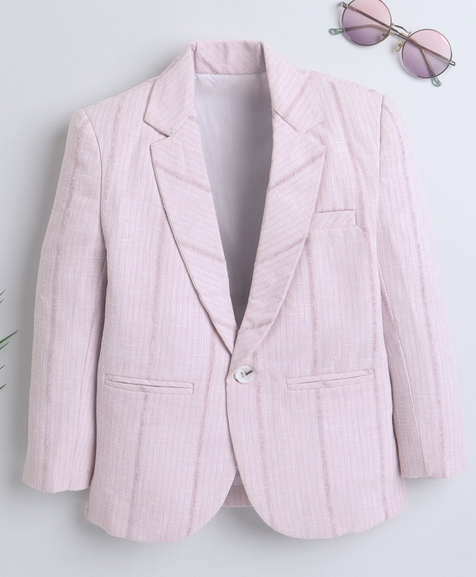 Ministitch Linen Full Sleeves Striped Blazer - Baby Pink-image-41