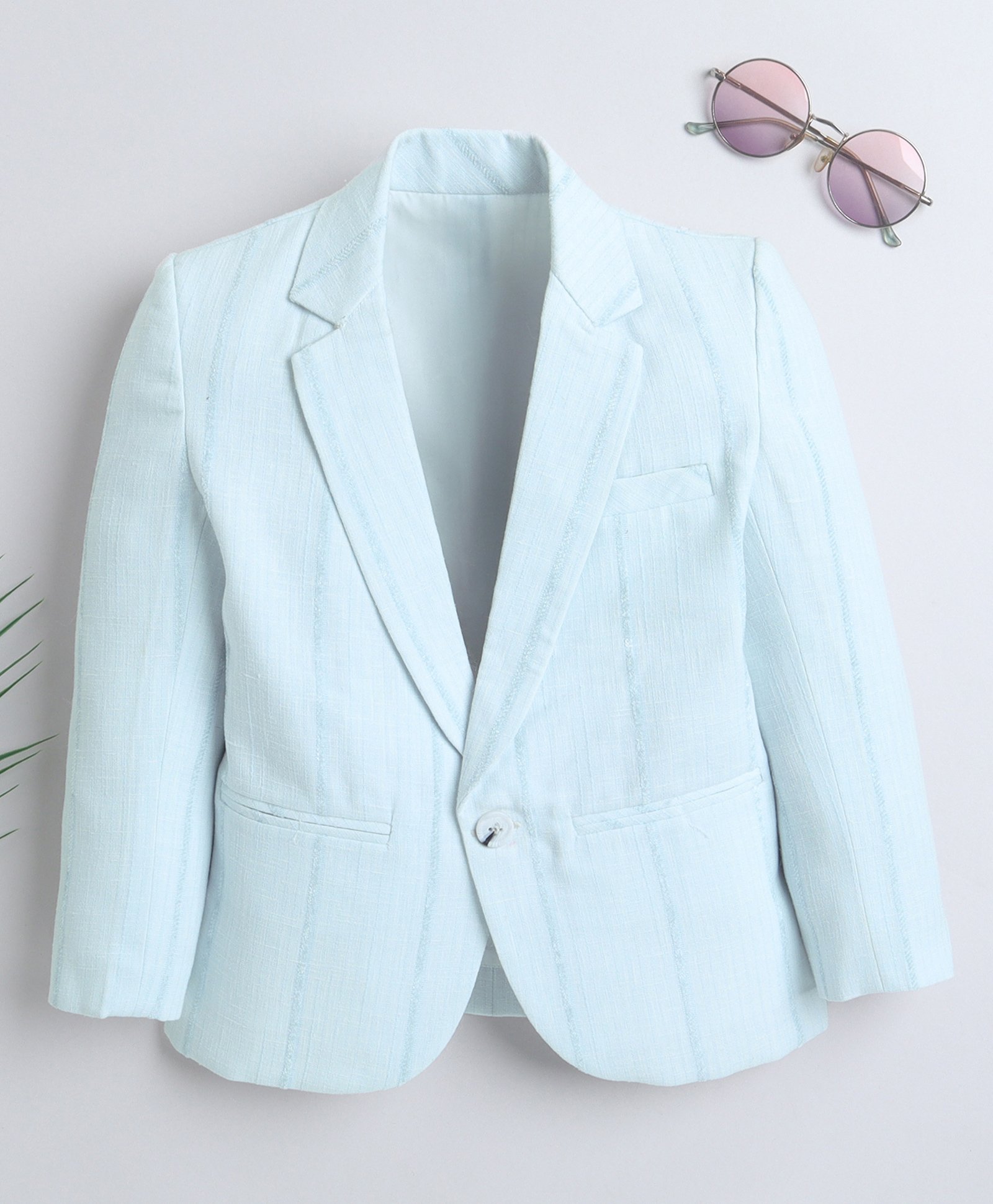 Ministitch Linen Full Sleeves Striped Blazer - Sky Blue-image-21
