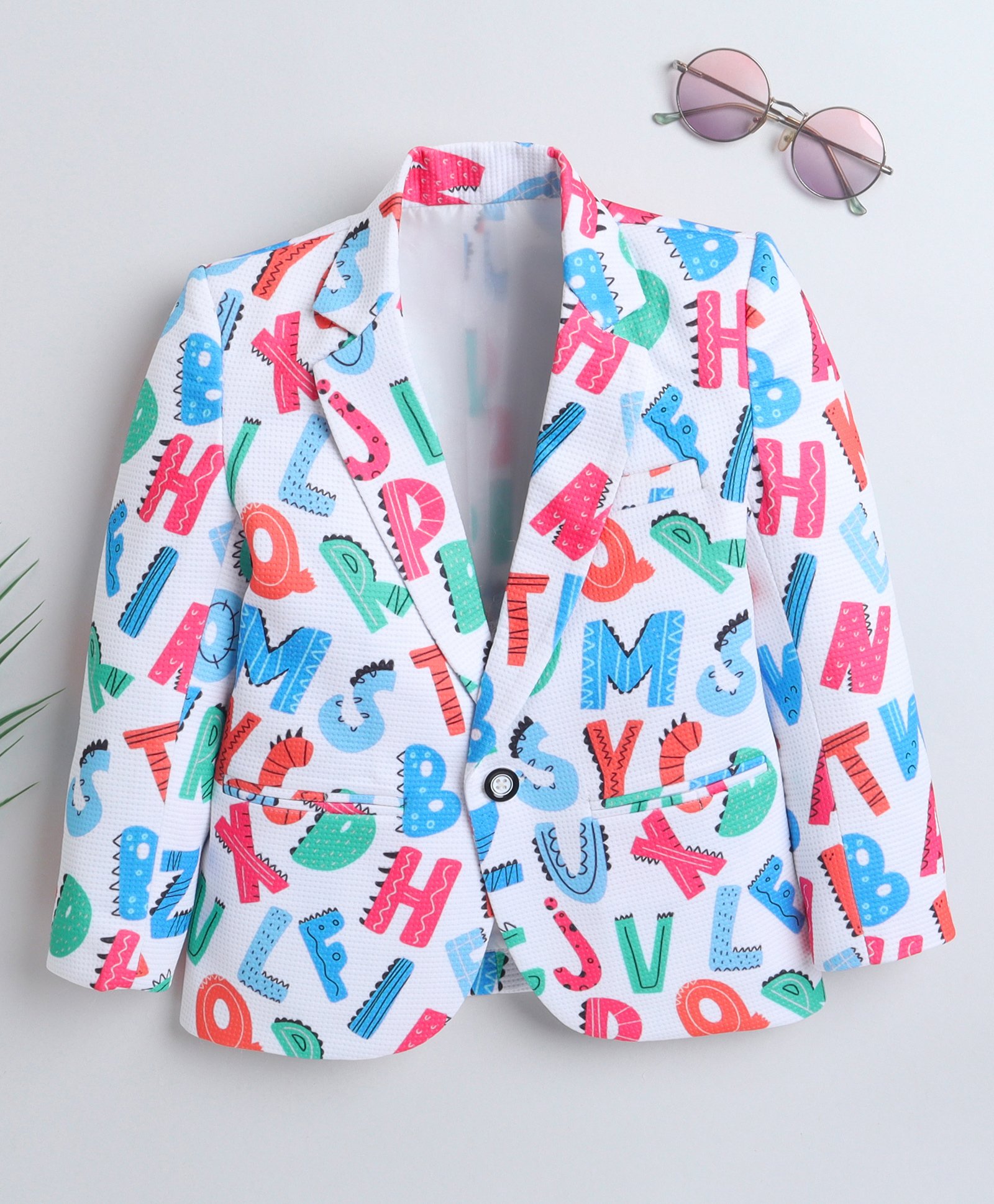 Ministitch Full Sleeves Alphabets Printed Blazer - Multi Colour-image-36