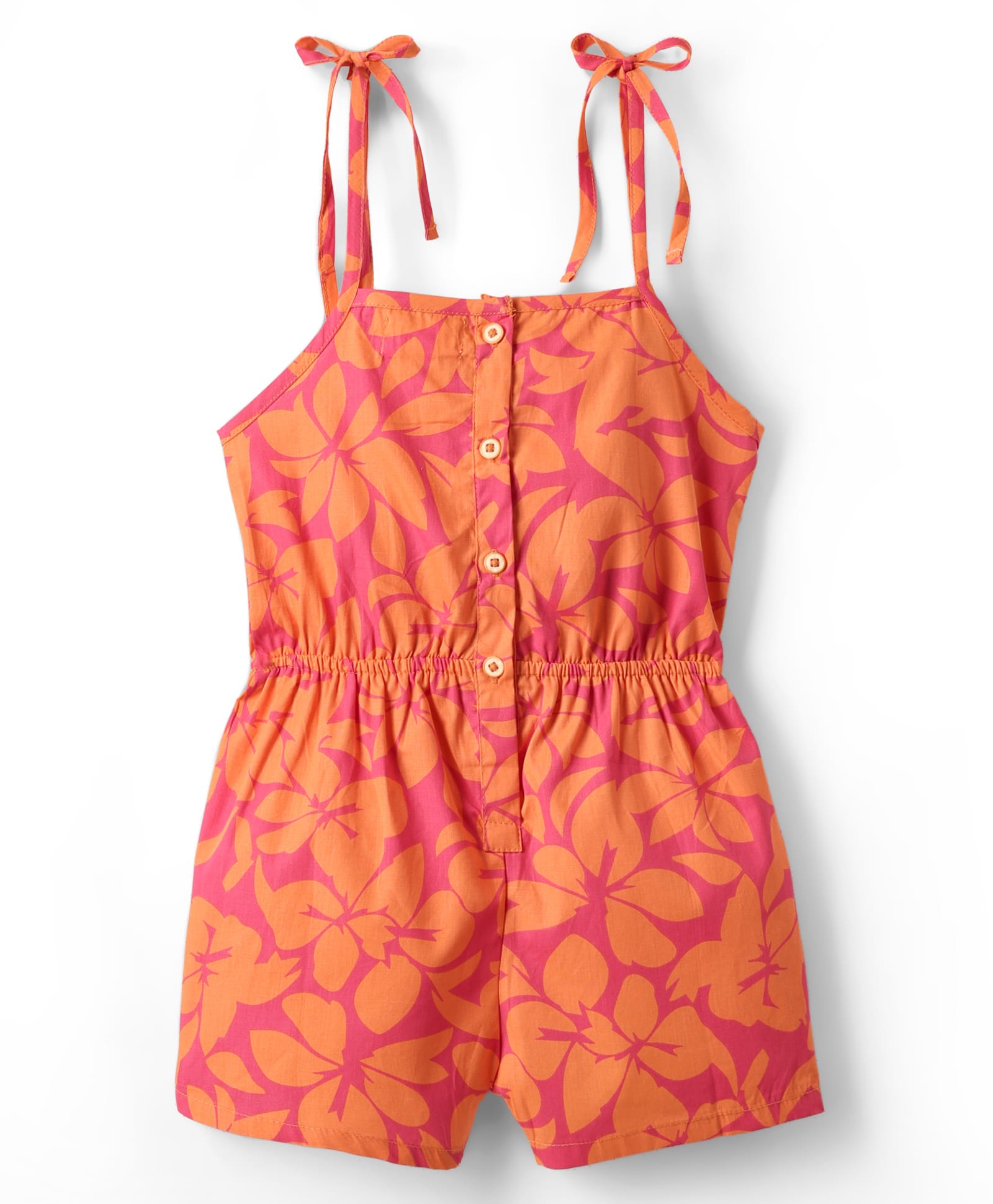 kookie kids india Kookie Kids Cotton Woven Strappy Jumpsuit With Floral Print - Orange-picture-16