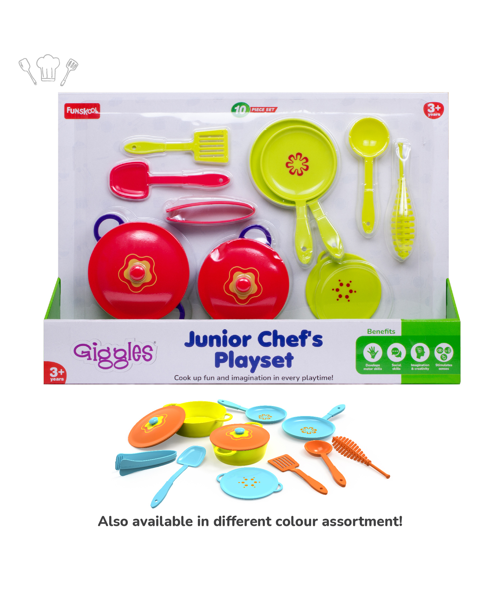 Funskool Giggles Junior Chef's Playset Colourful Pretend & Role Play Cooking Set 10 Piece Preschool Toy - Multicolor-picture-2